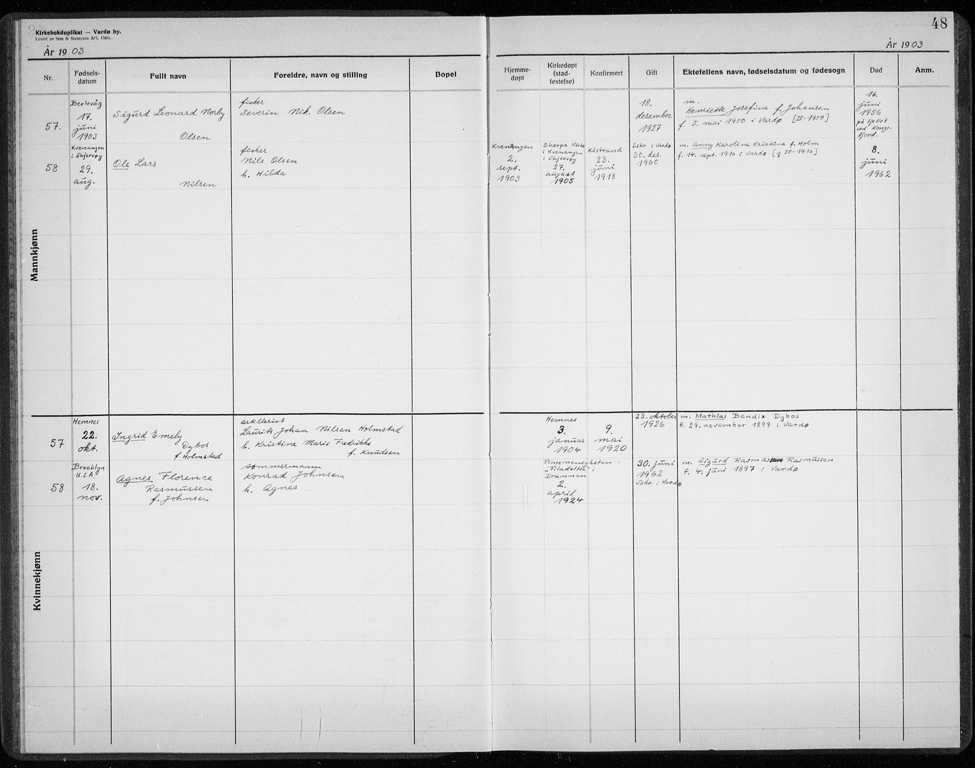 Vardø sokneprestkontor, AV/SATØ-S-1332/H/Hc/L0001kirkerekon: Other parish register no. 1, 1900-1914, p. 48