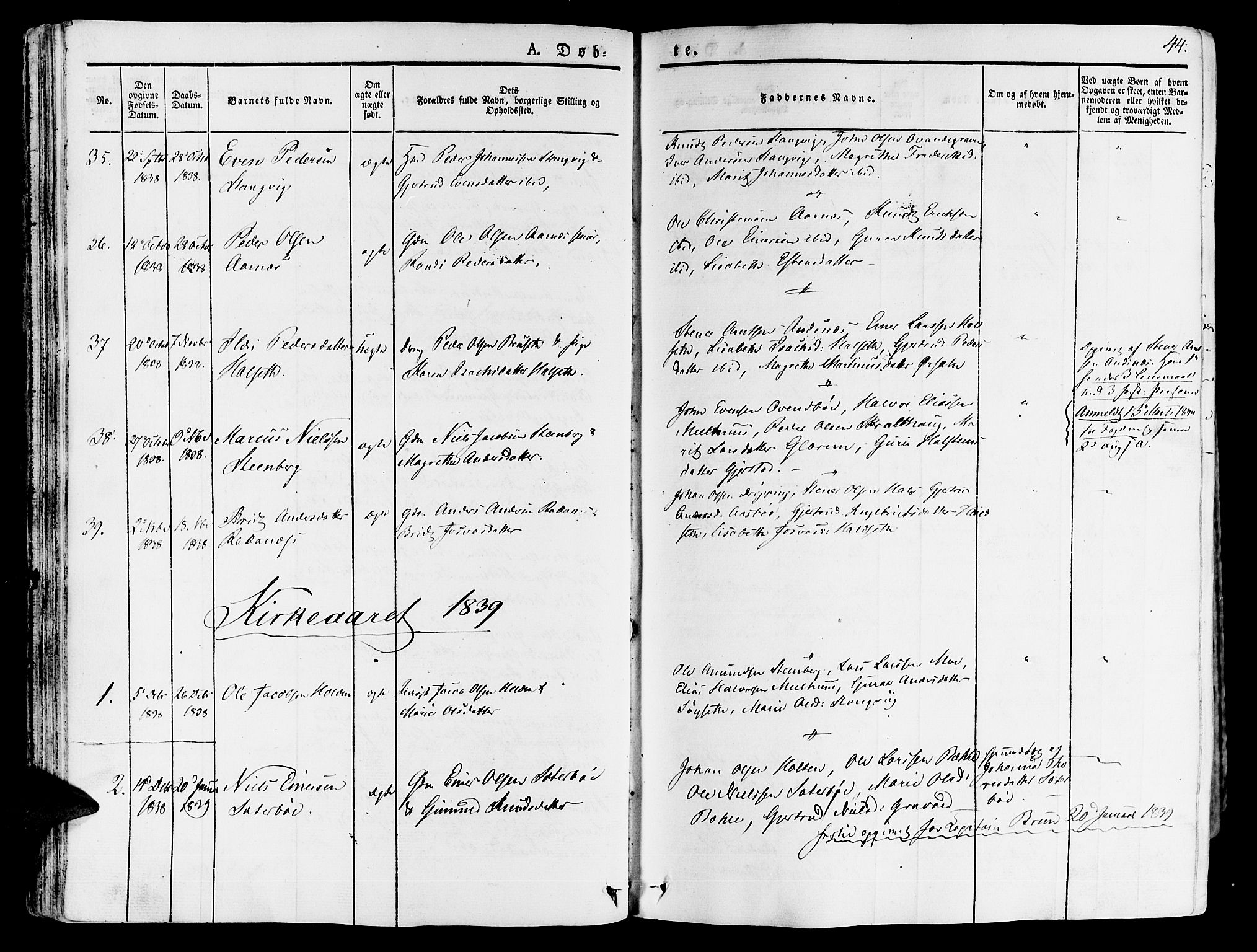Ministerialprotokoller, klokkerbøker og fødselsregistre - Møre og Romsdal, SAT/A-1454/592/L1024: Parish register (official) no. 592A03 /1, 1831-1849, p. 44