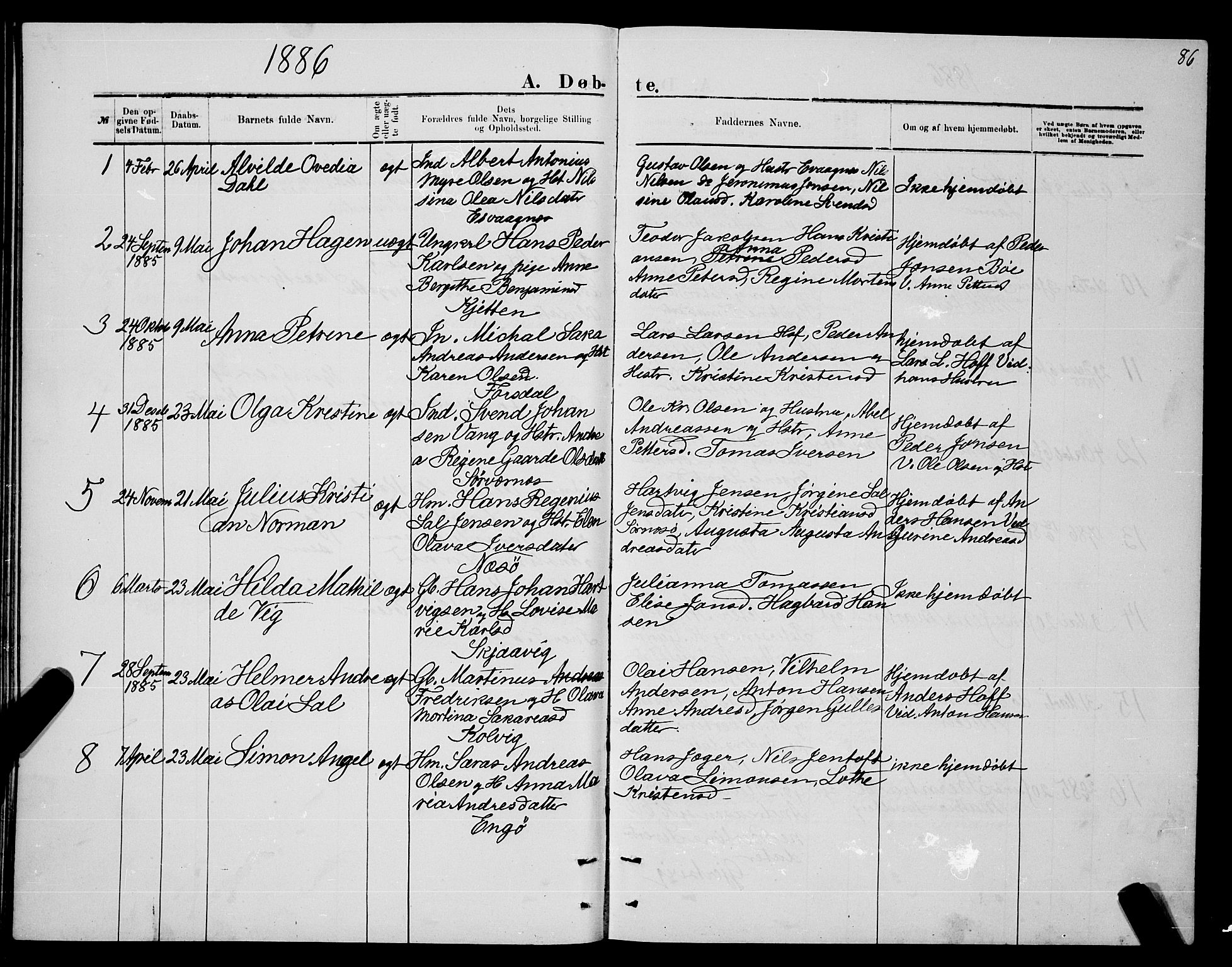 Ministerialprotokoller, klokkerbøker og fødselsregistre - Nordland, SAT/A-1459/841/L0620: Parish register (copy) no. 841C04, 1877-1896, p. 86