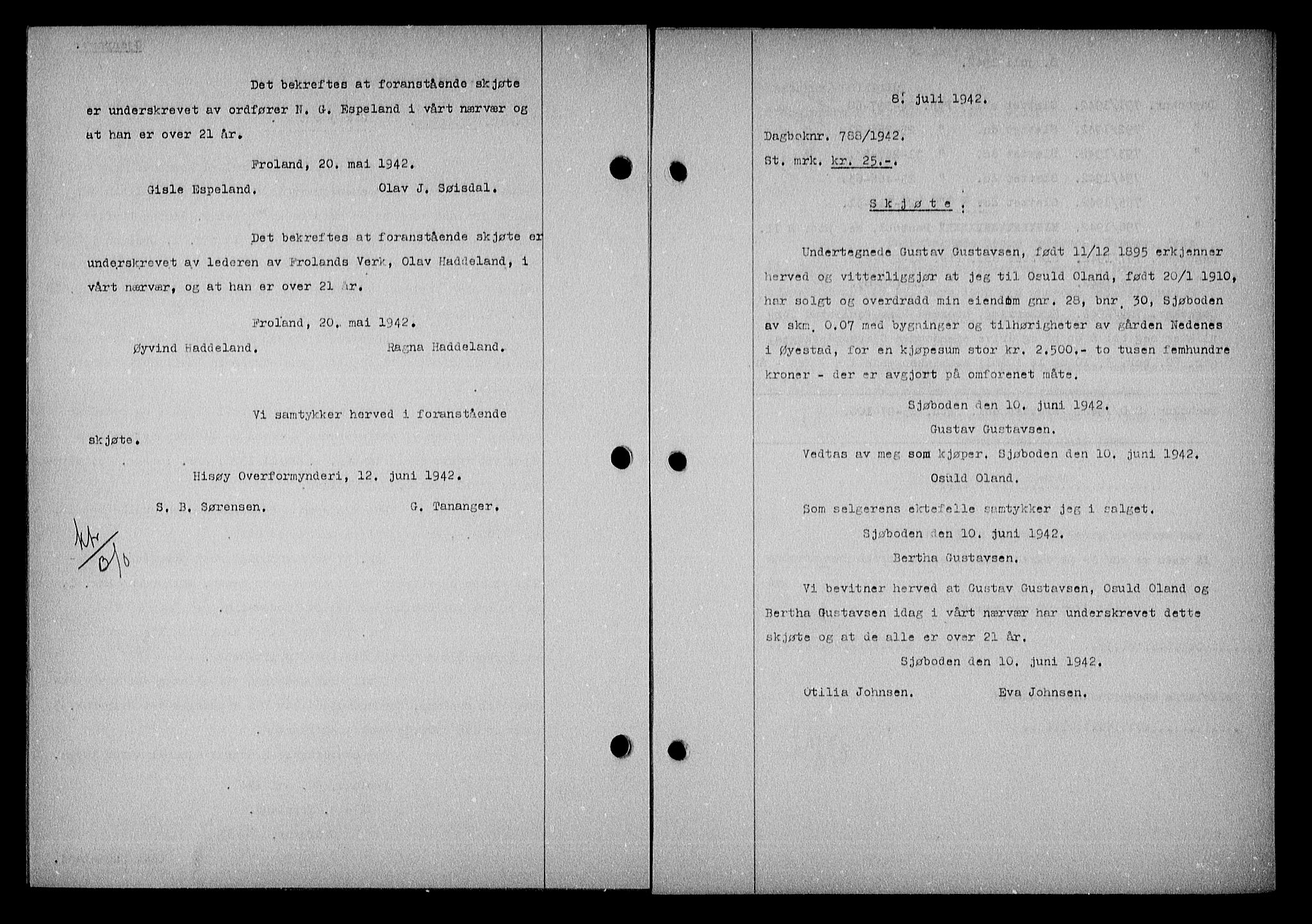 Nedenes sorenskriveri, SAK/1221-0006/G/Gb/Gba/L0049: Mortgage book no. A-III, 1941-1942, Diary no: : 788/1942