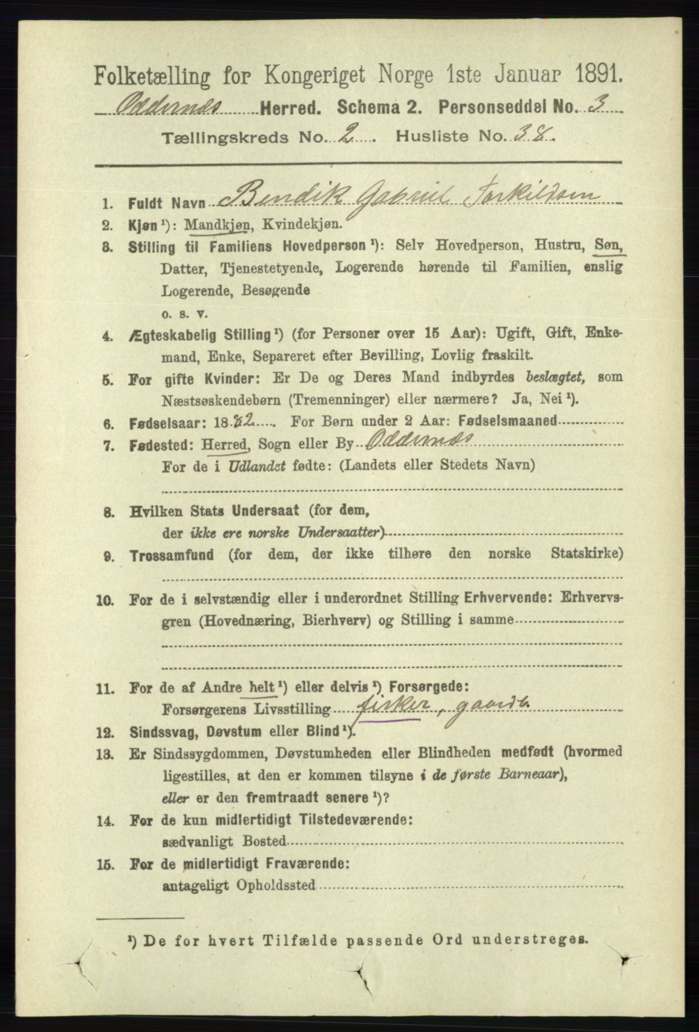 RA, 1891 census for 1012 Oddernes, 1891, p. 745