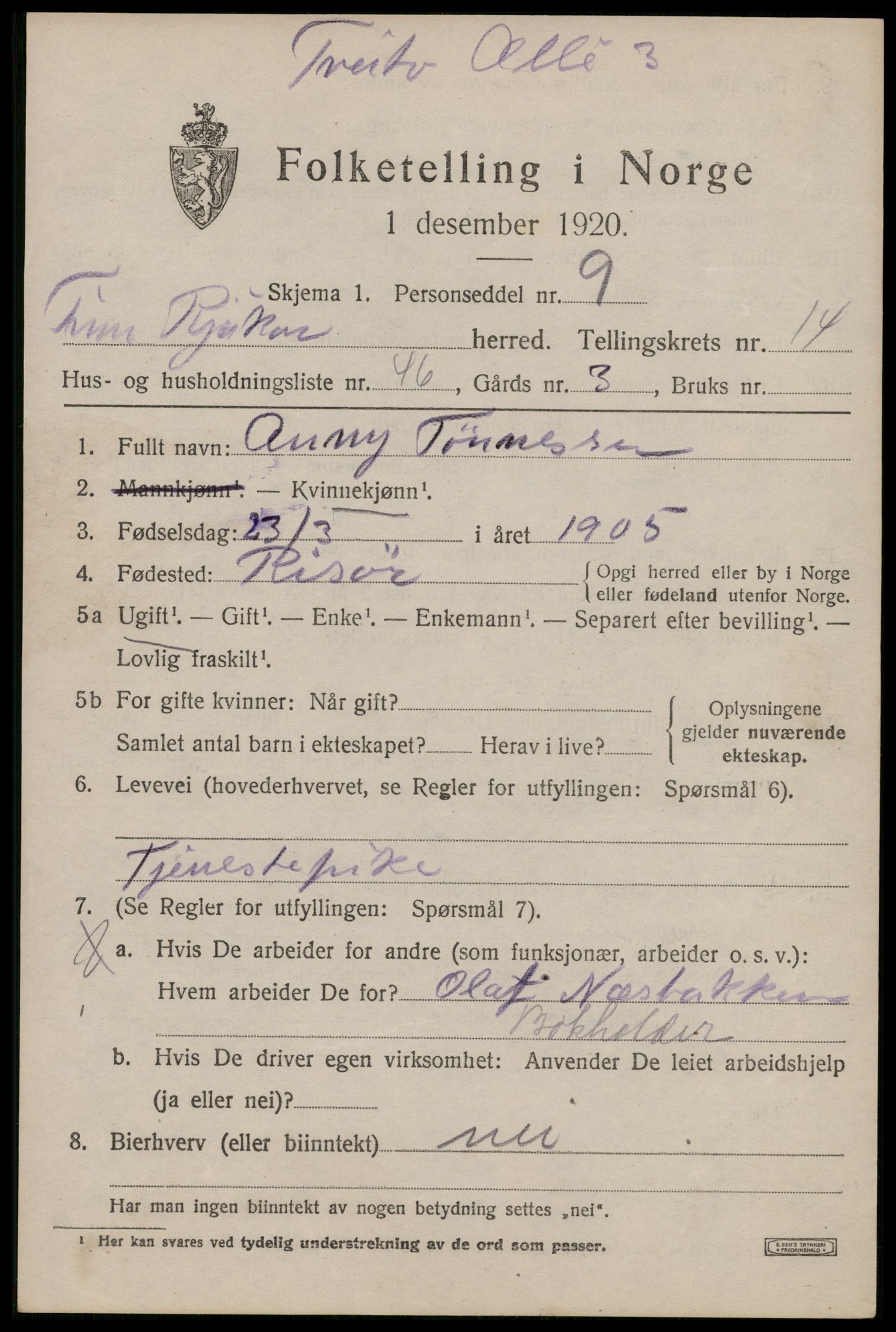 SAKO, 1920 census for Tinn, 1920, p. 10034