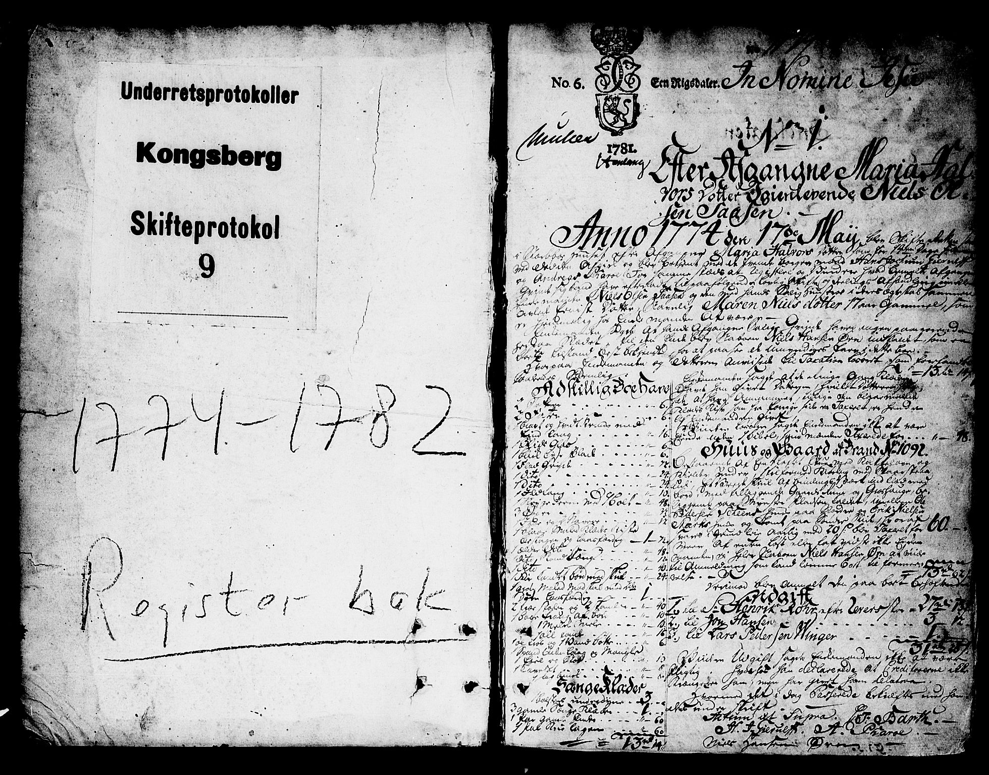 Kongsberg byfogd, SAKO/A-84/H/Hb/L0010: Skifteprotokoll, 1774-1782, p. 0b-1a