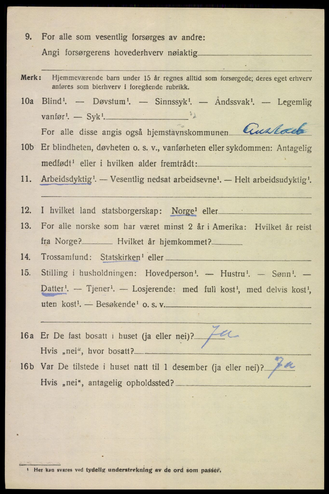 SAK, 1920 census for Austad, 1920, p. 1422