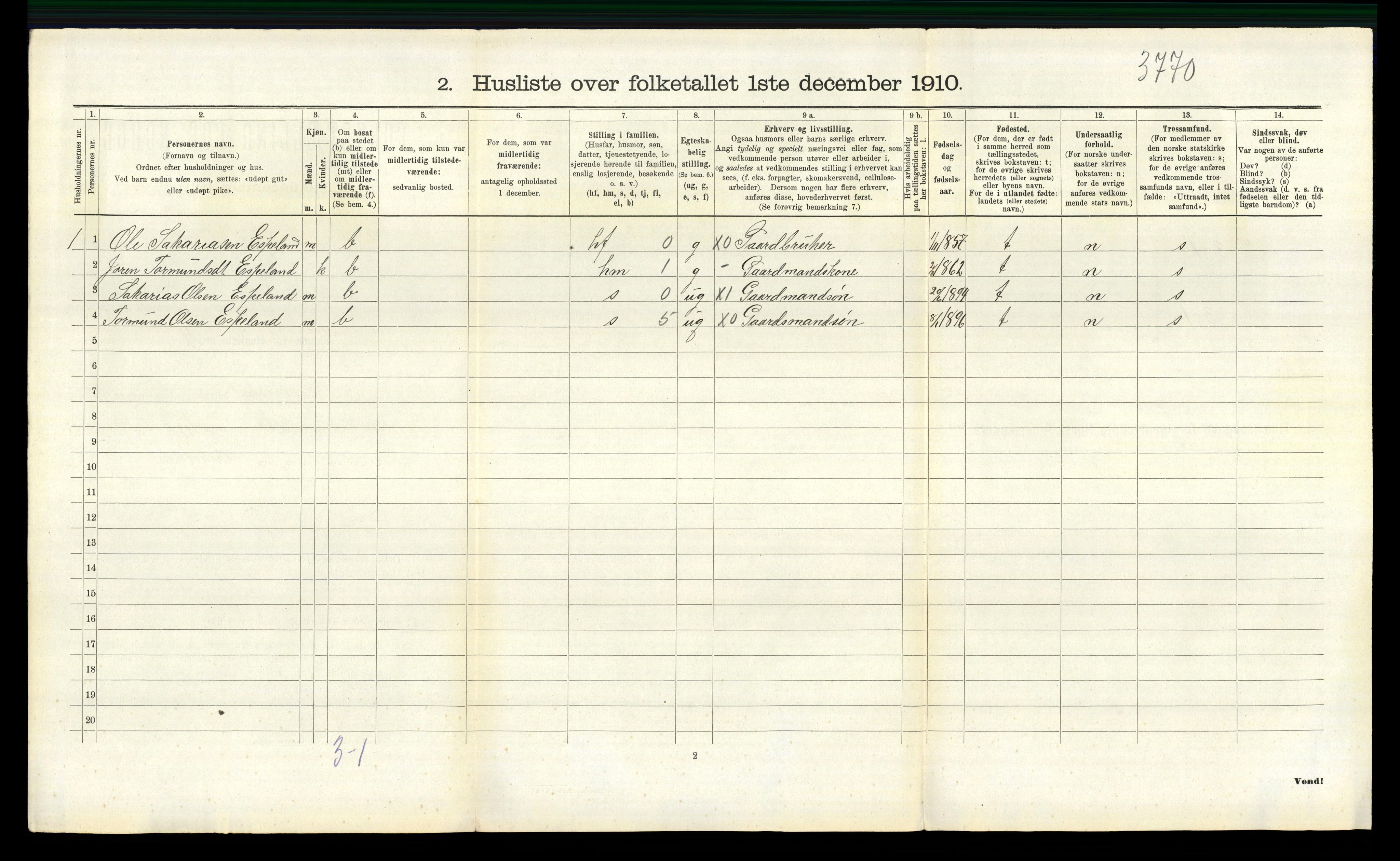 RA, 1910 census for Hægebostad, 1910, p. 142