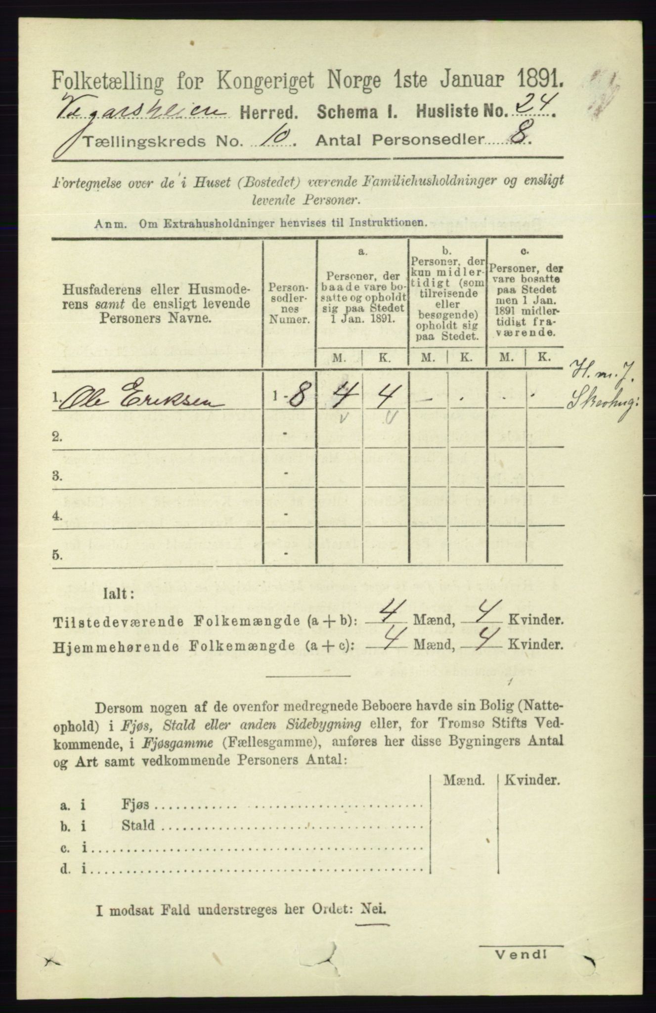 RA, 1891 census for 0912 Vegårshei, 1891, p. 1902