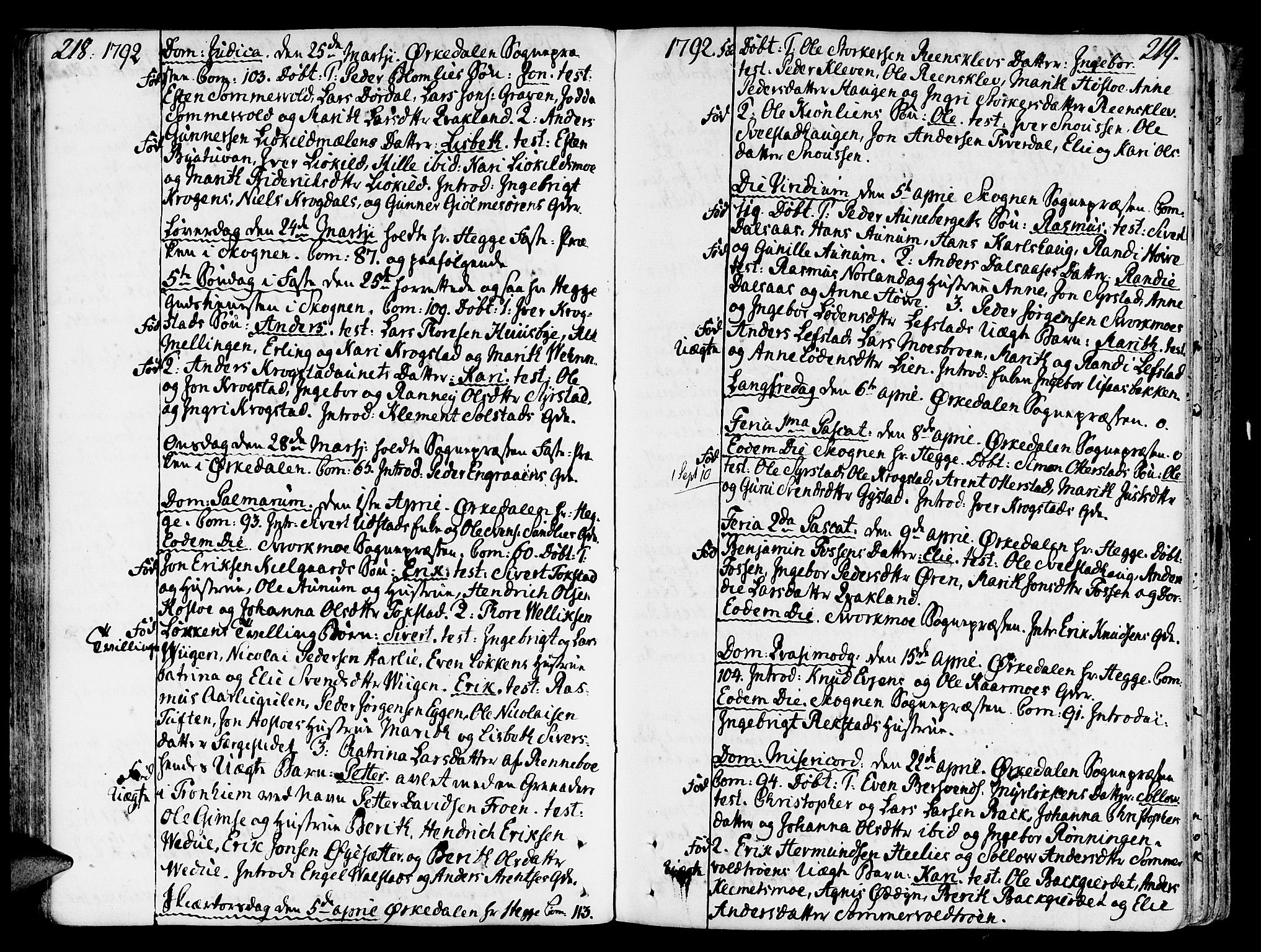 Ministerialprotokoller, klokkerbøker og fødselsregistre - Sør-Trøndelag, SAT/A-1456/668/L0802: Parish register (official) no. 668A02, 1776-1799, p. 218-219