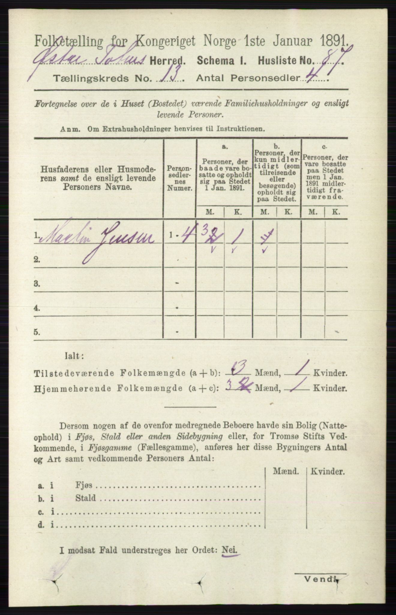 RA, 1891 census for 0528 Østre Toten, 1891, p. 8426