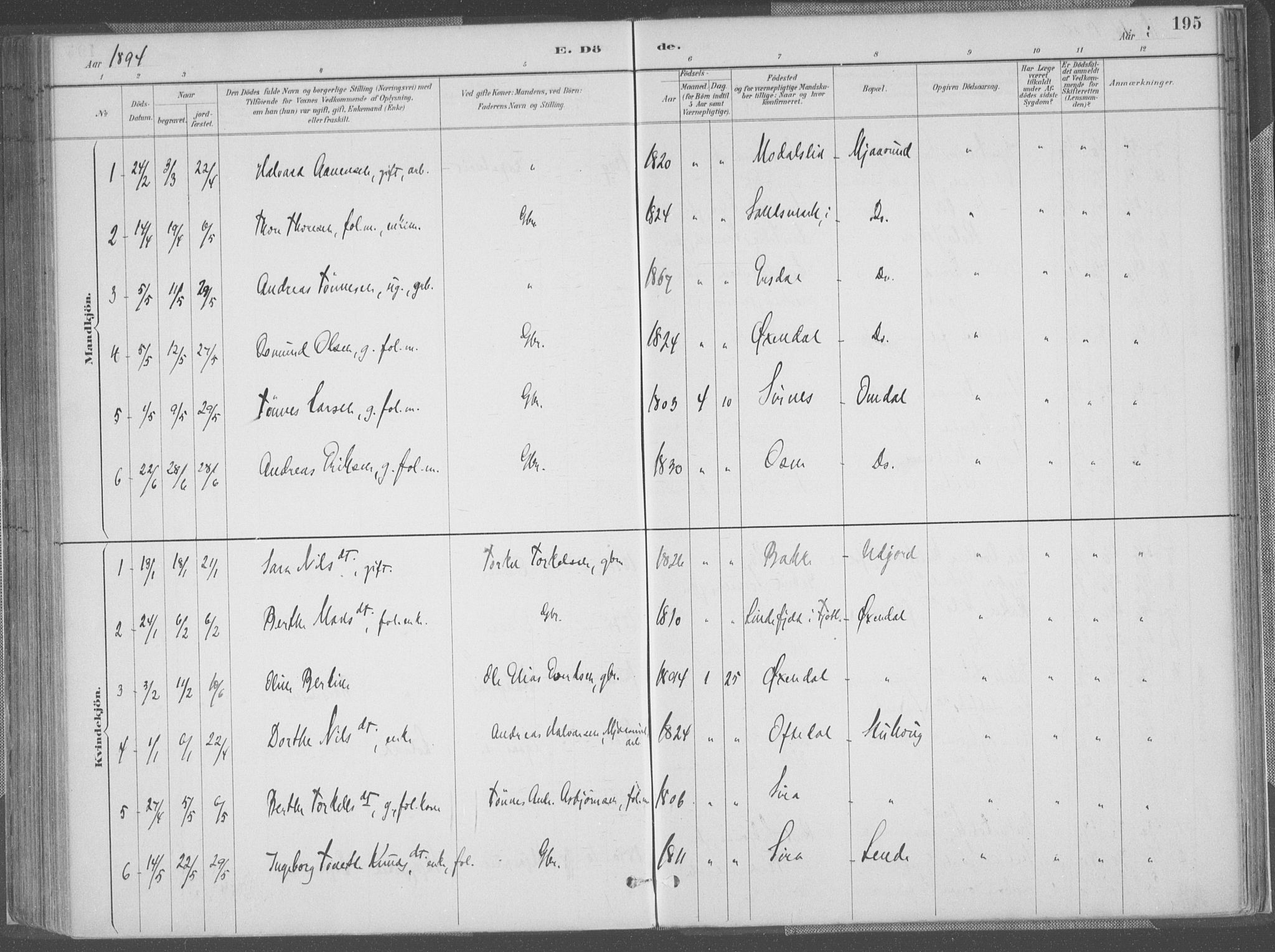 Bakke sokneprestkontor, SAK/1111-0002/F/Fa/Faa/L0008: Parish register (official) no. A 8, 1887-1911, p. 195