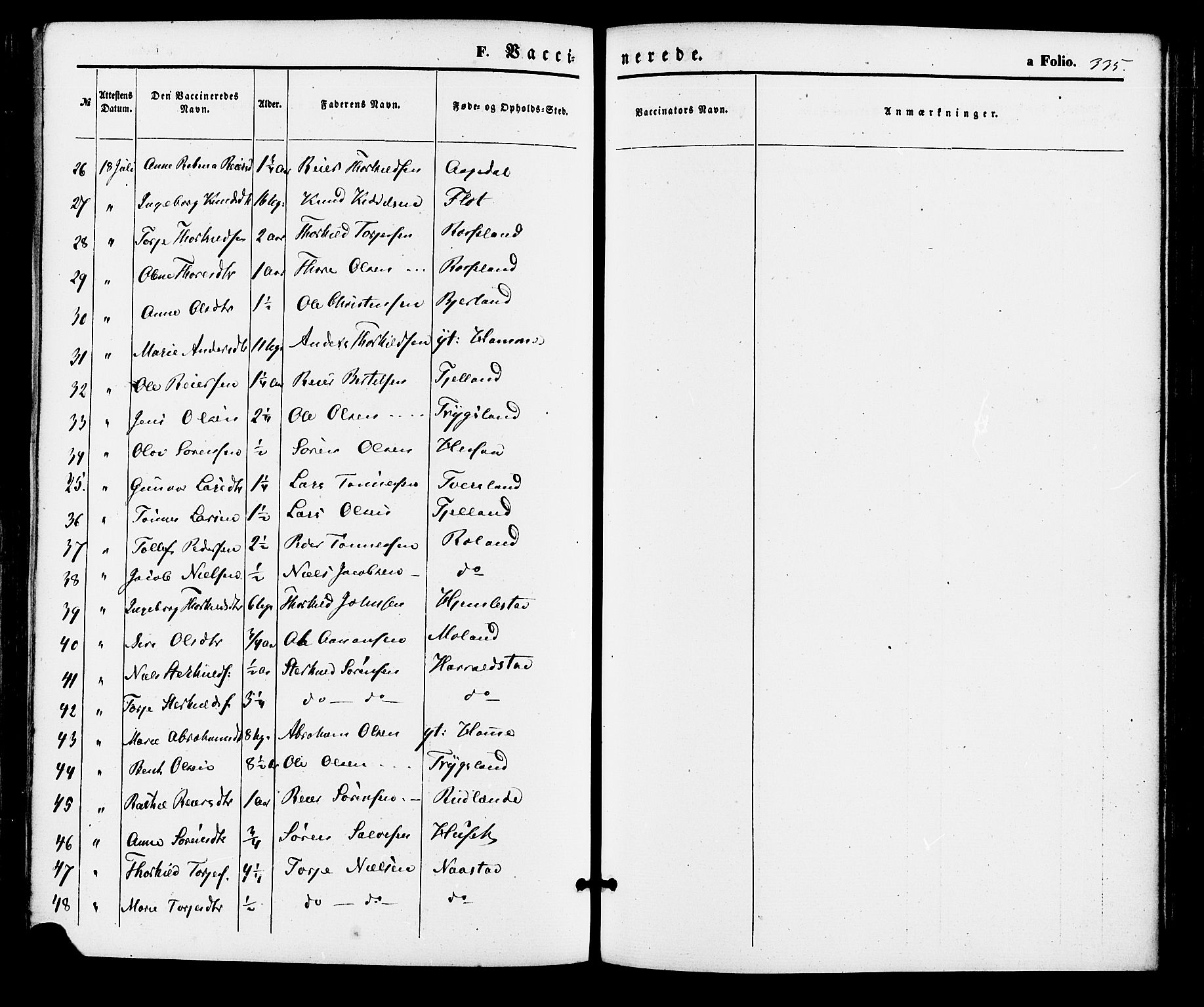 Bjelland sokneprestkontor, AV/SAK-1111-0005/F/Fa/Faa/L0003: Parish register (official) no. A 3, 1867-1887, p. 335