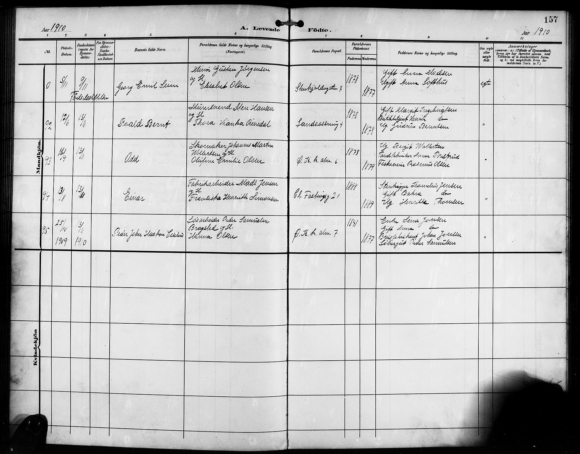 Korskirken sokneprestembete, AV/SAB-A-76101/H/Hab: Parish register (copy) no. B 11, 1905-1916, p. 157