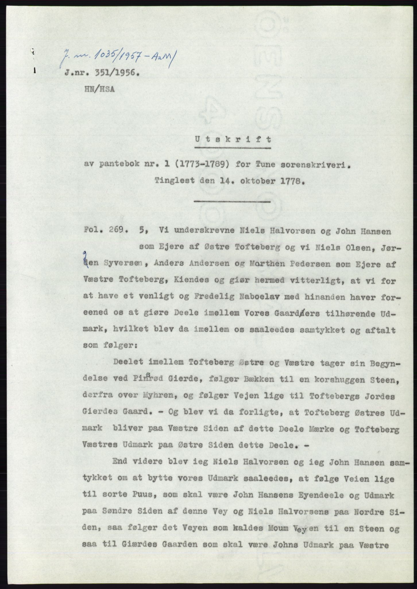 Statsarkivet i Oslo, AV/SAO-A-10621/Z/Zd/L0004: Avskrifter, j.nr 1-797/1956, 1956, p. 266