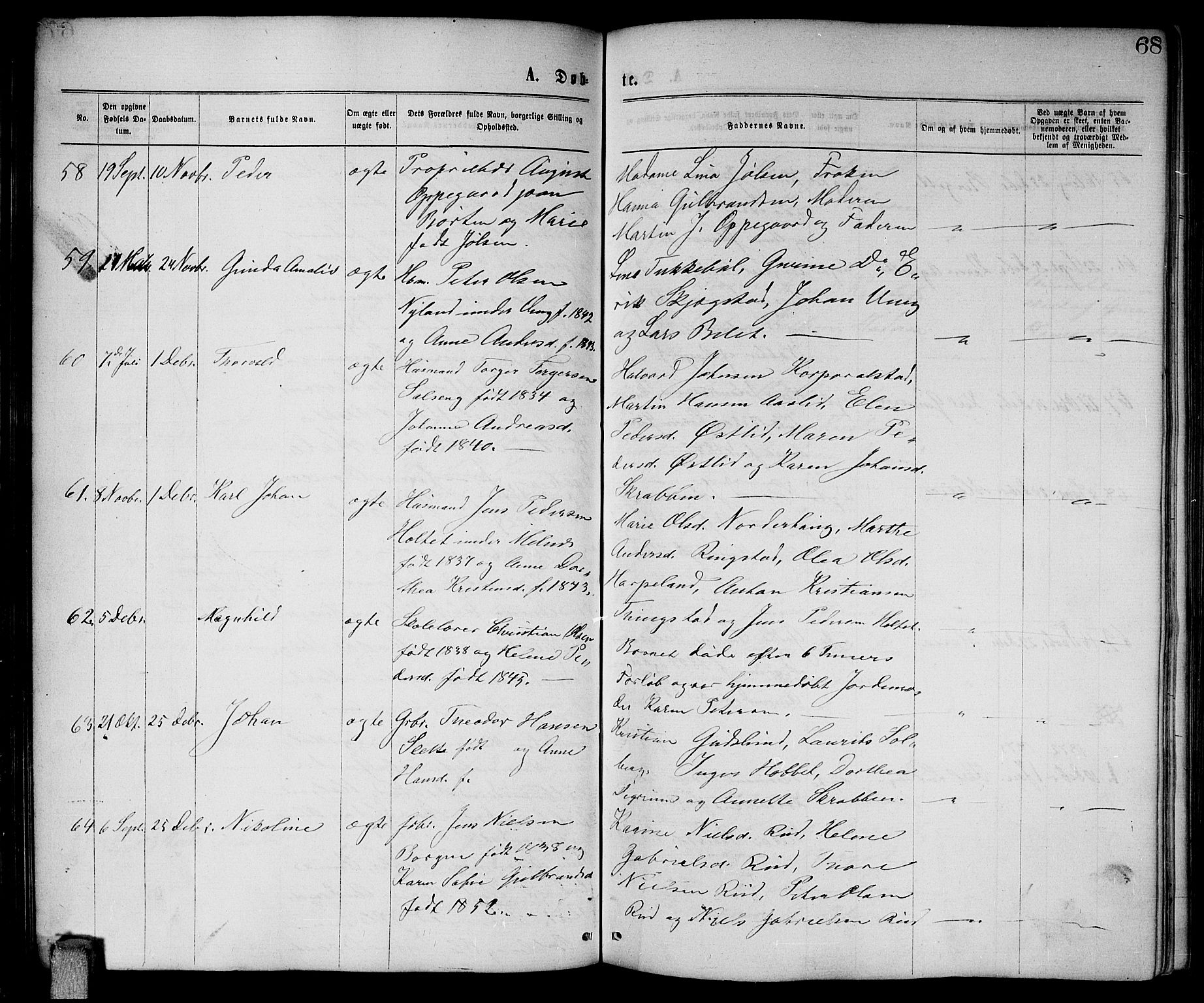 Enebakk prestekontor Kirkebøker, AV/SAO-A-10171c/G/Ga/L0005: Parish register (copy) no. I 5, 1867-1888, p. 68