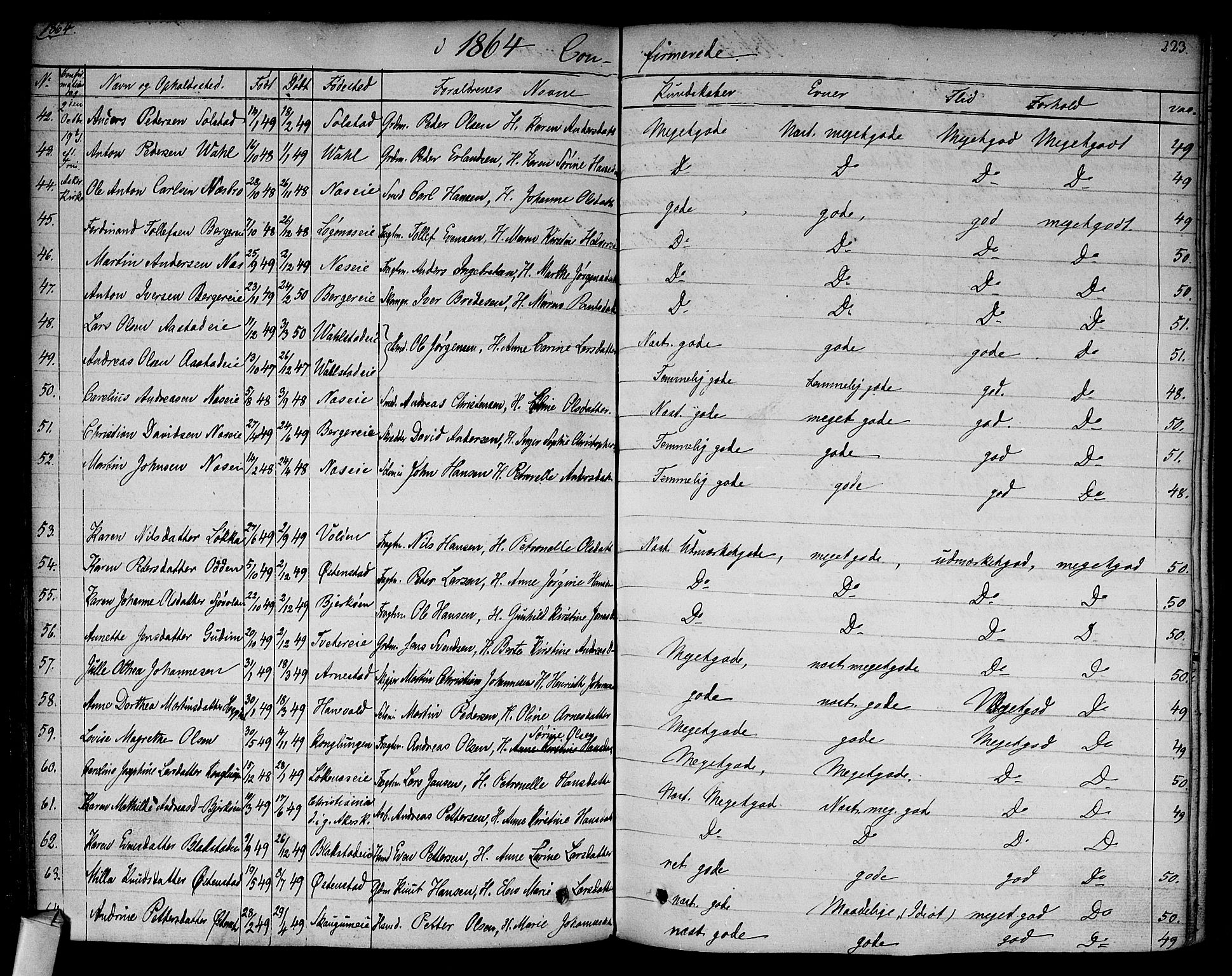 Asker prestekontor Kirkebøker, SAO/A-10256a/F/Fa/L0009: Parish register (official) no. I 9, 1825-1878, p. 223