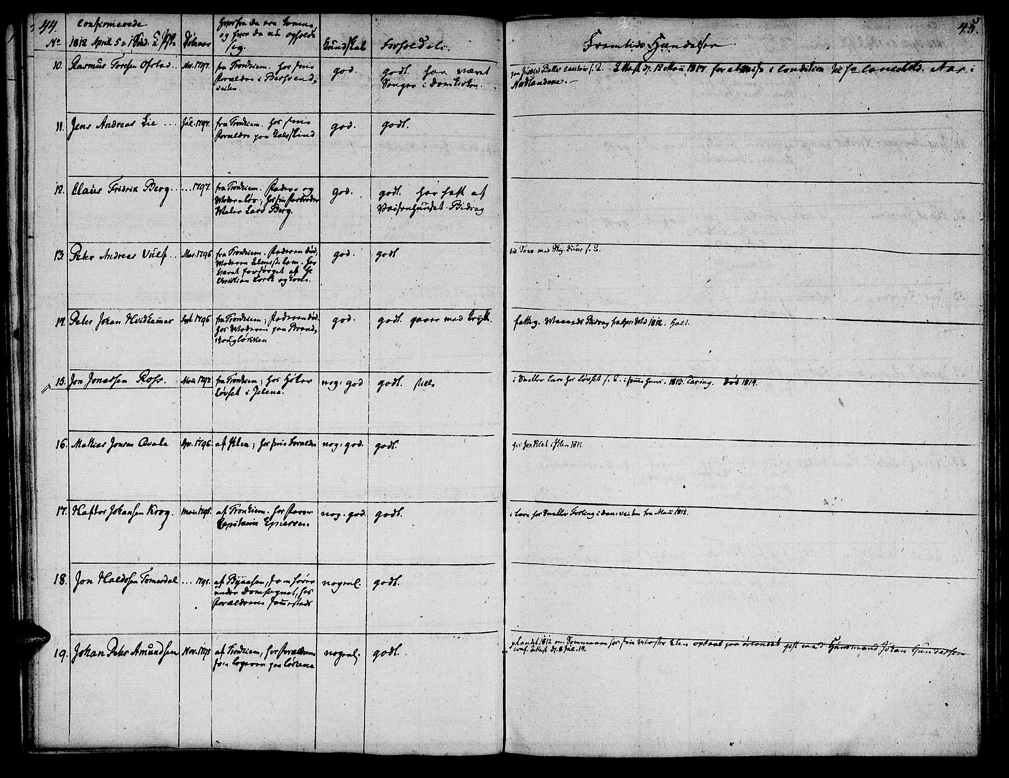 Ministerialprotokoller, klokkerbøker og fødselsregistre - Sør-Trøndelag, AV/SAT-A-1456/601/L0069: Curate's parish register no. 601B02, 1807-1836, p. 44-45