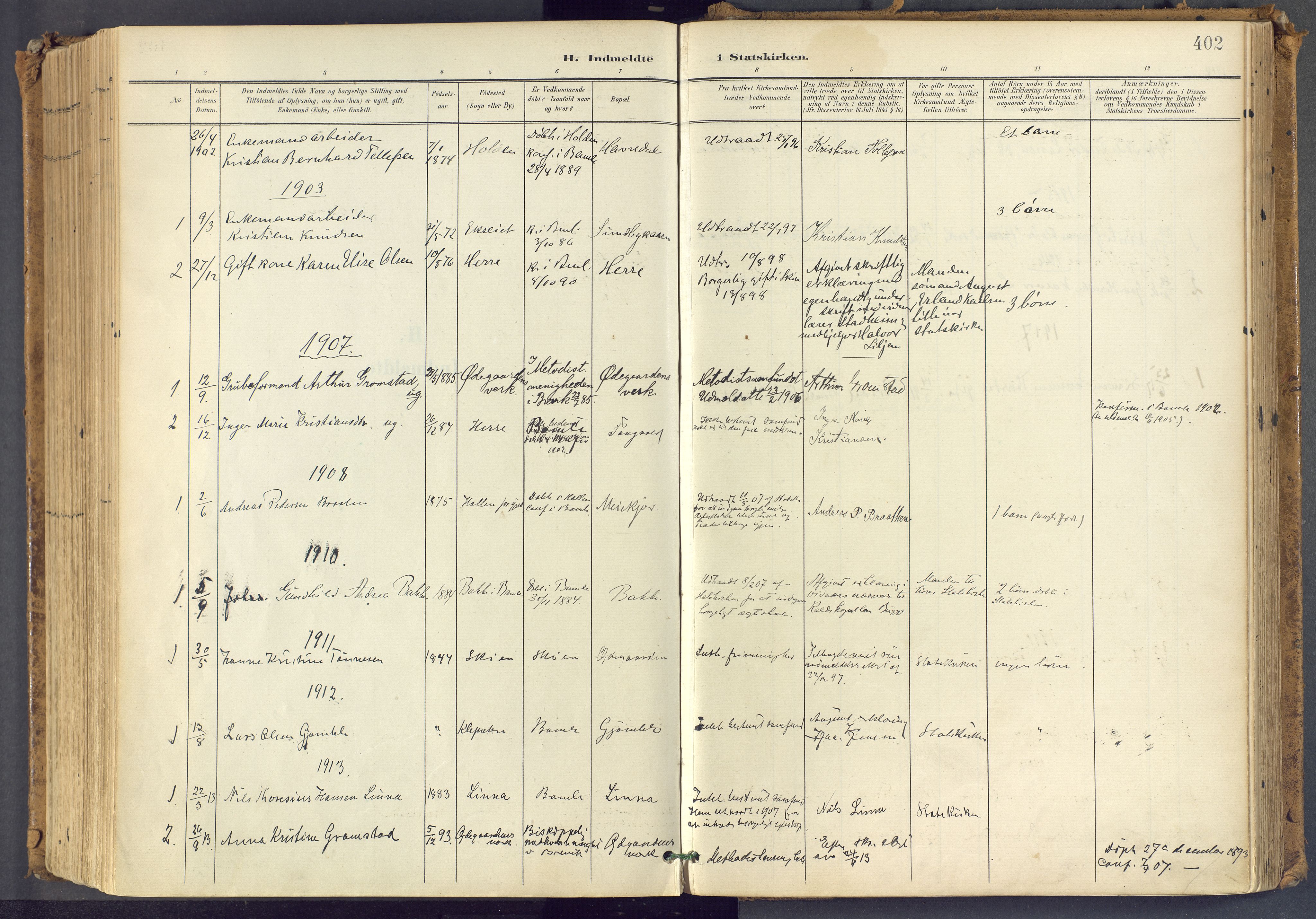 Bamble kirkebøker, SAKO/A-253/F/Fa/L0009: Parish register (official) no. I 9, 1901-1917, p. 402