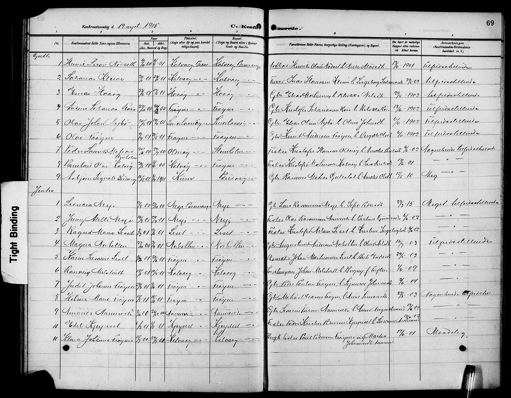 Bremanger sokneprestembete, SAB/A-82201/H/Hab/Habb/L0001: Parish register (copy) no. B 1, 1906-1925, p. 69