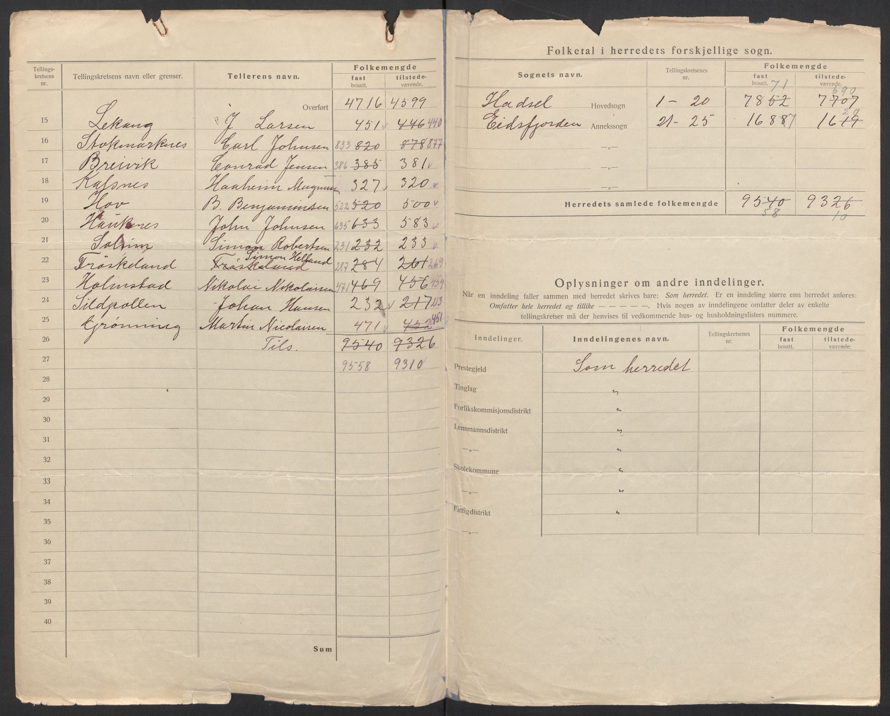 SAT, 1920 census for Hadsel, 1920, p. 9