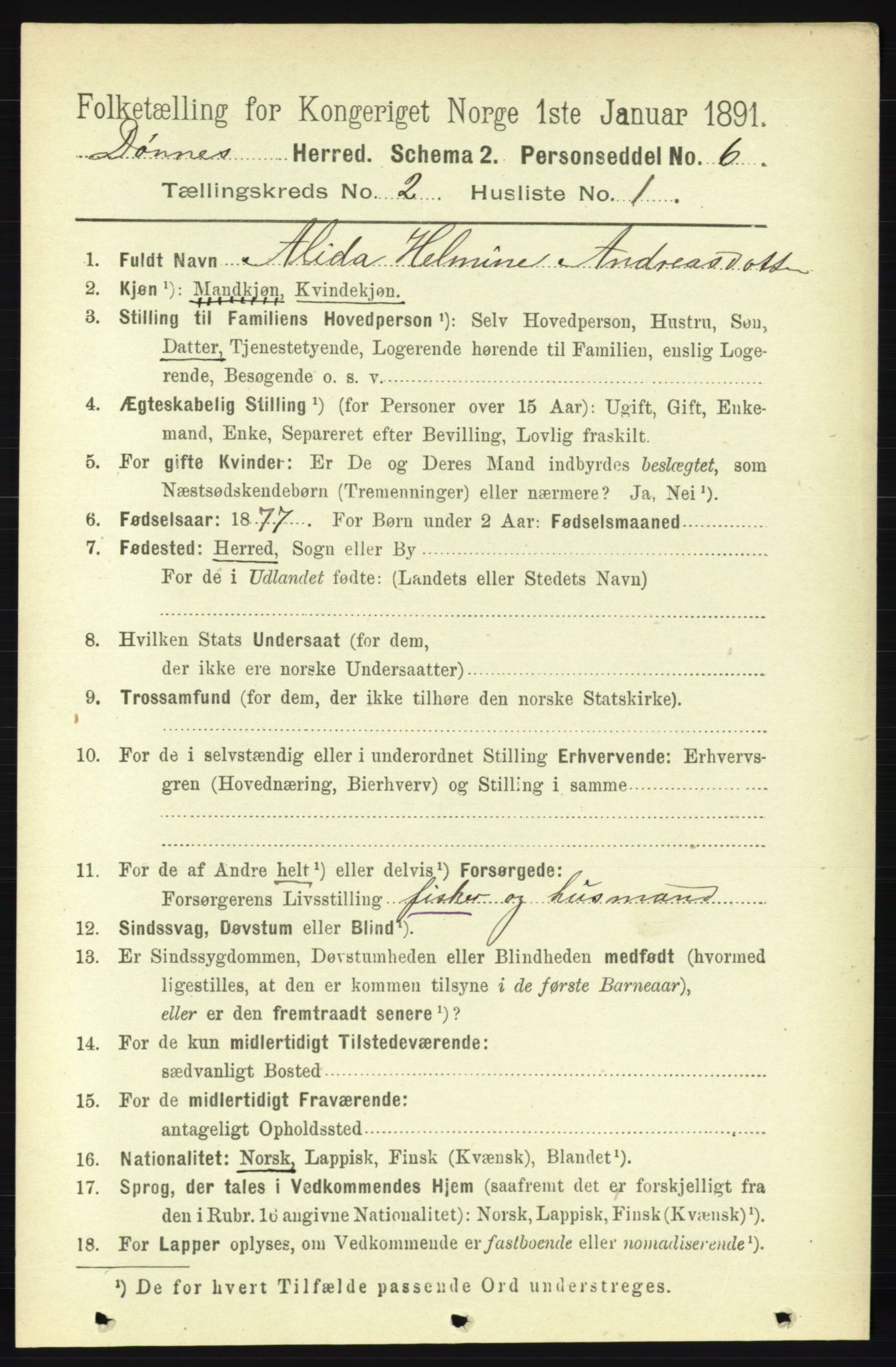 RA, 1891 census for 1827 Dønnes, 1891, p. 702