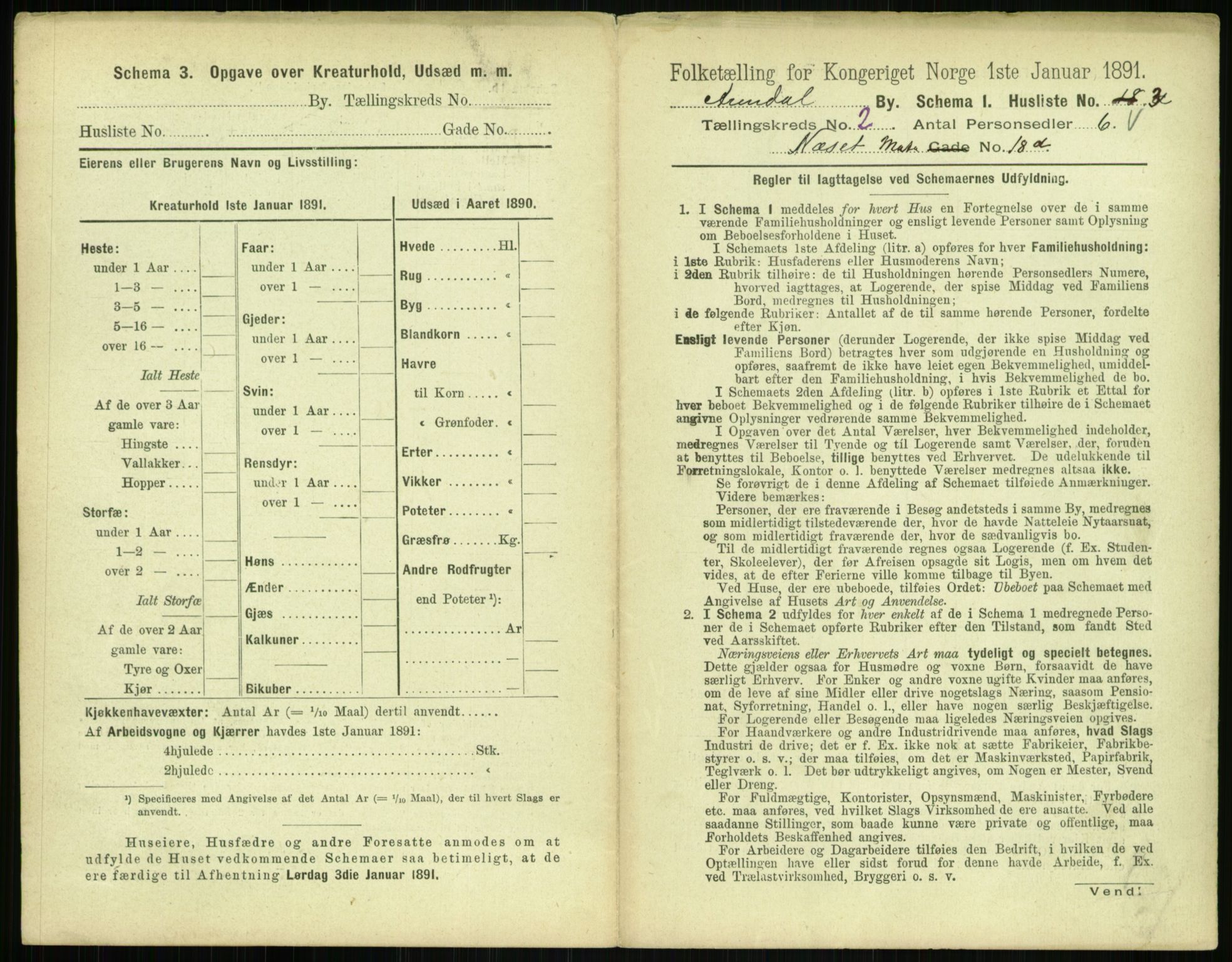 RA, 1891 census for 0903 Arendal, 1891, p. 90