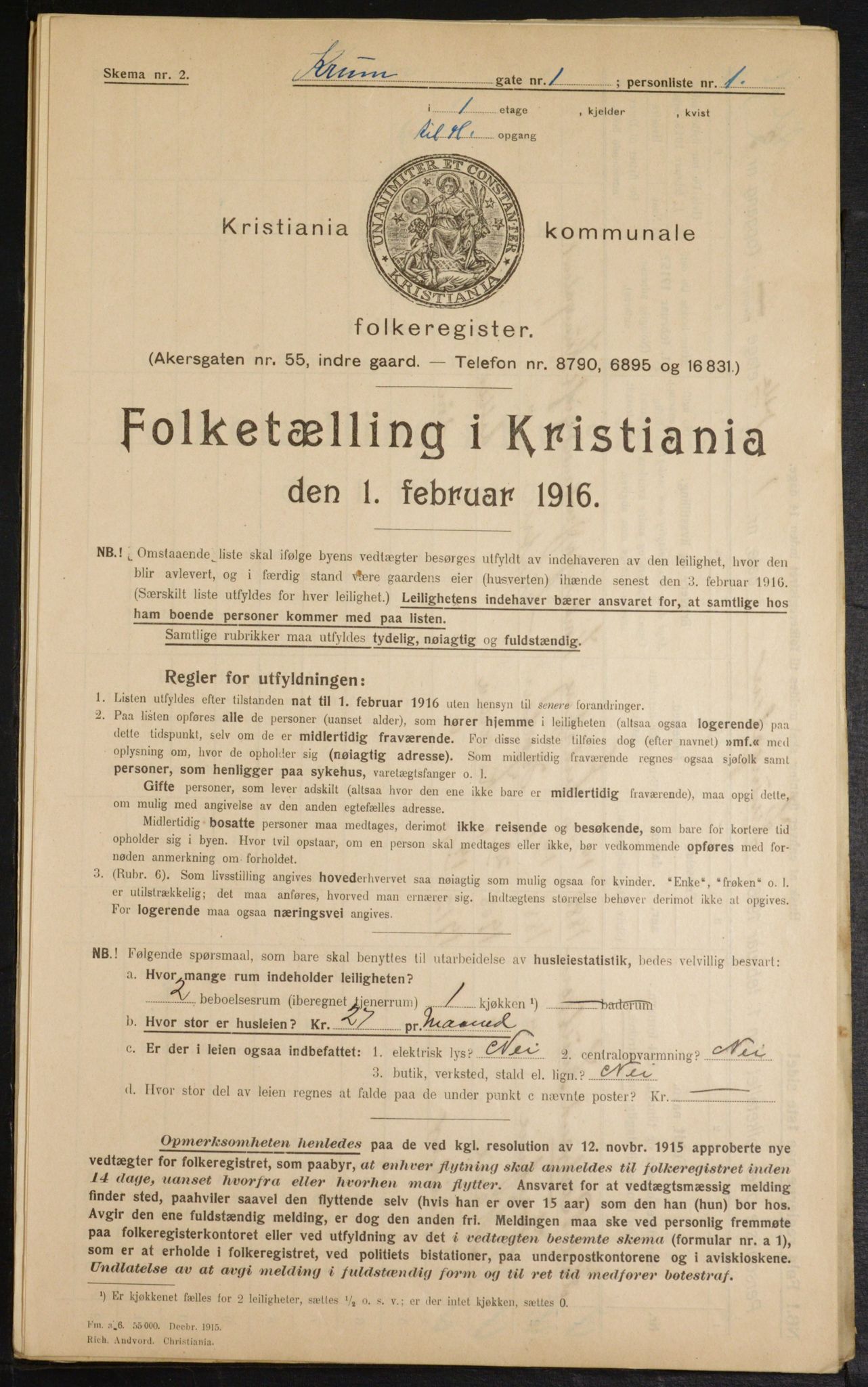 OBA, Municipal Census 1916 for Kristiania, 1916, p. 55893