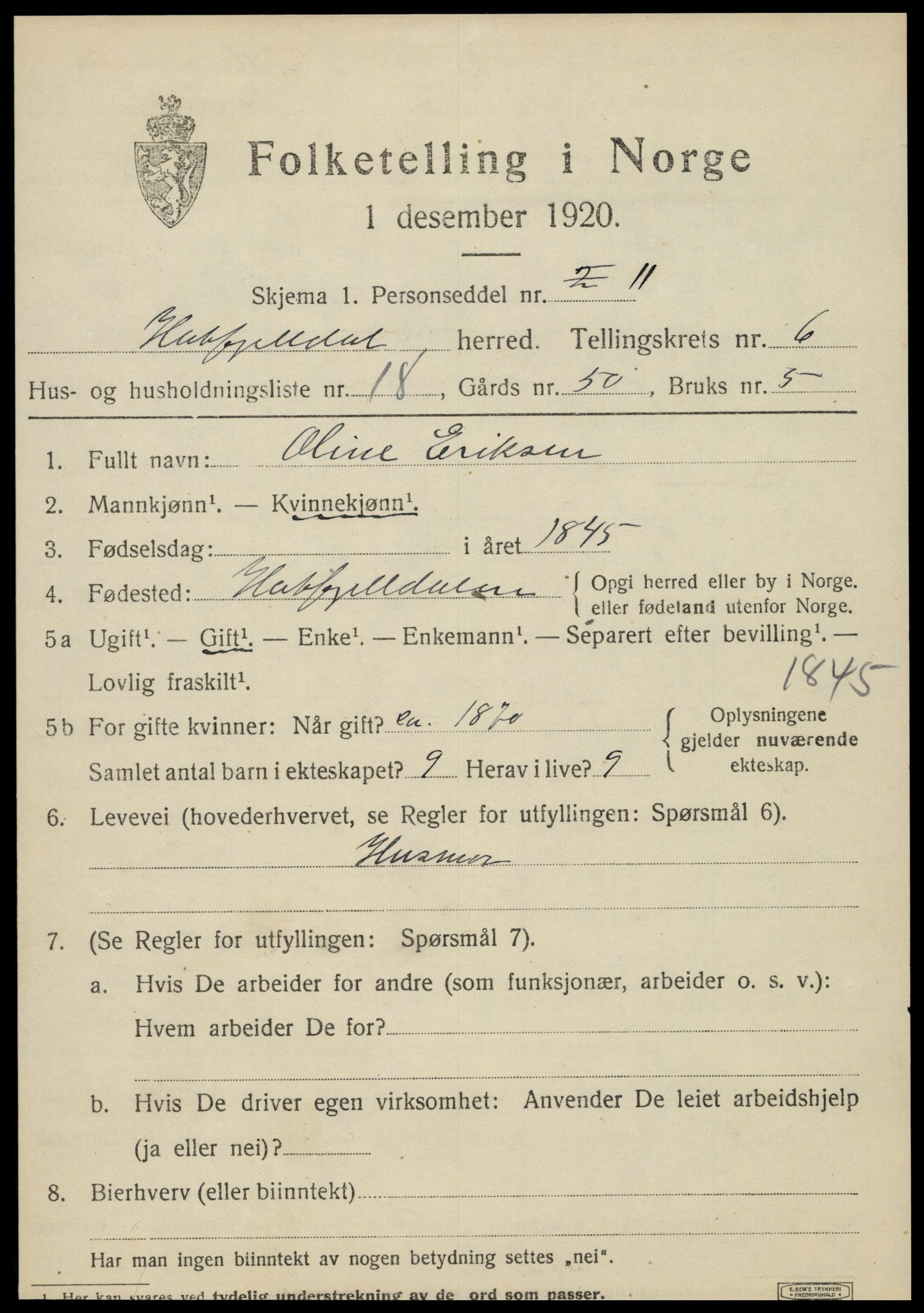 SAT, 1920 census for Hattfjelldal, 1920, p. 1588