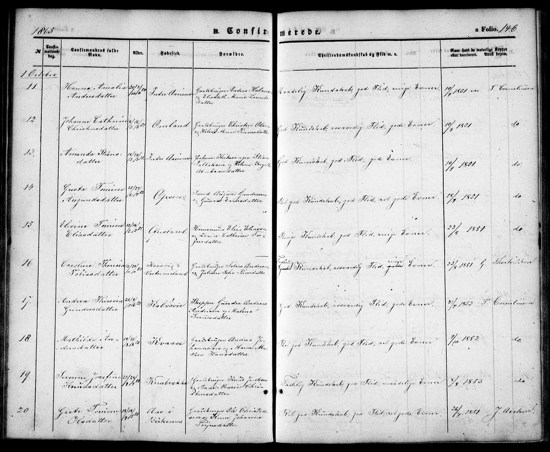 Høvåg sokneprestkontor, AV/SAK-1111-0025/F/Fa/L0004: Parish register (official) no. A 4, 1859-1877, p. 146