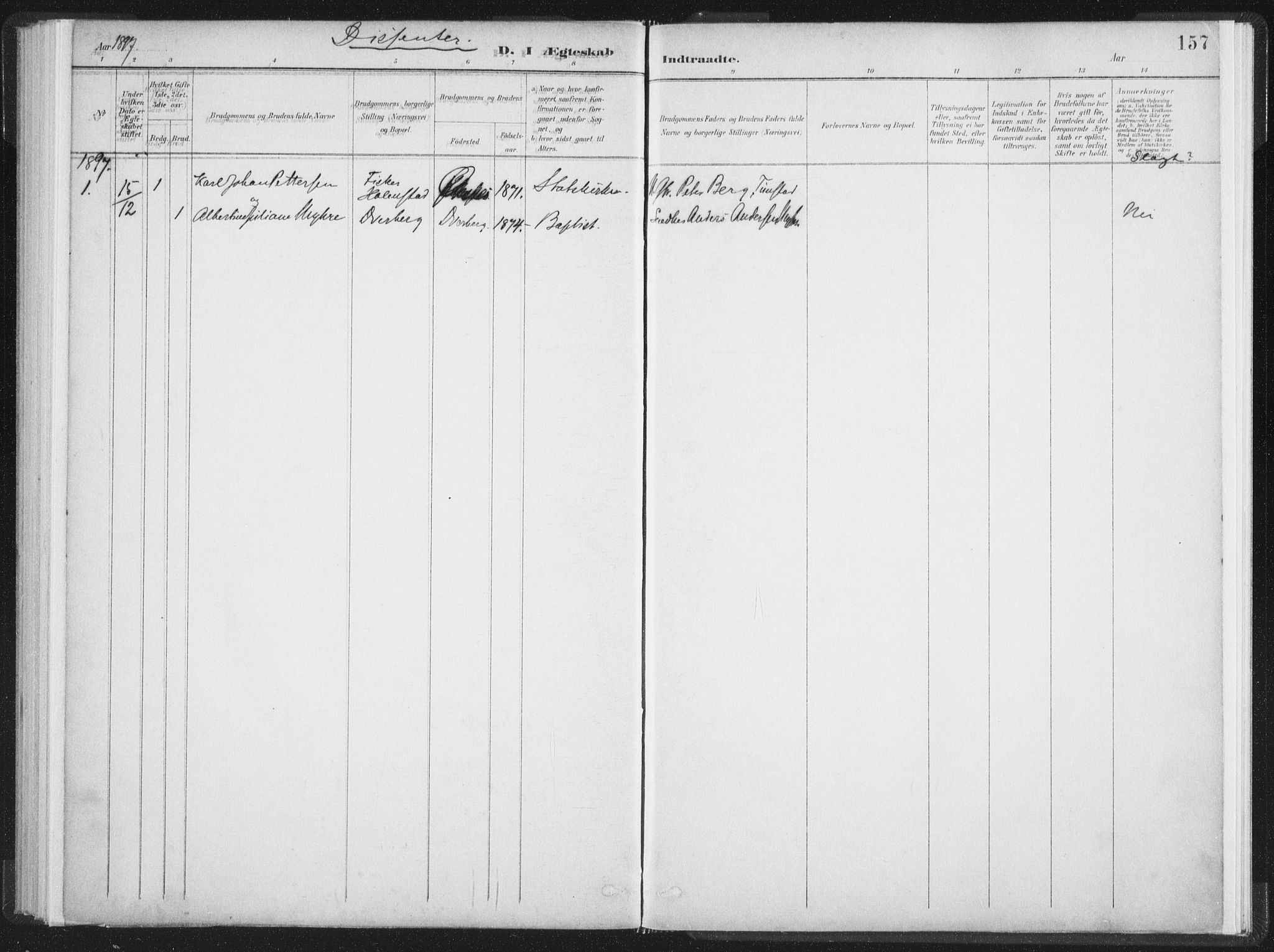 Ministerialprotokoller, klokkerbøker og fødselsregistre - Nordland, SAT/A-1459/890/L1286: Parish register (official) no. 890A01, 1882-1902, p. 157