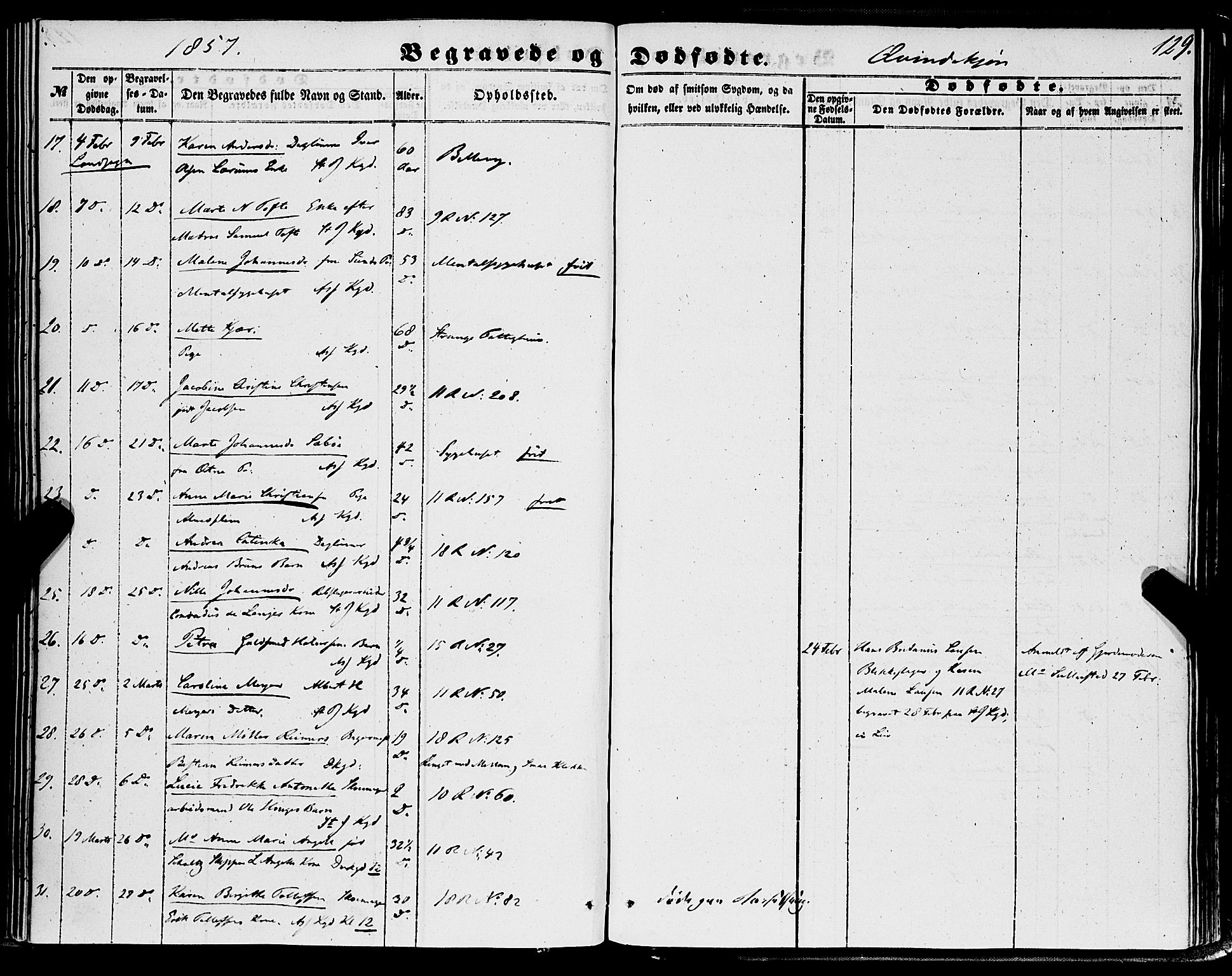 Domkirken sokneprestembete, AV/SAB-A-74801/H/Haa/L0041: Parish register (official) no. E 2, 1853-1863, p. 129