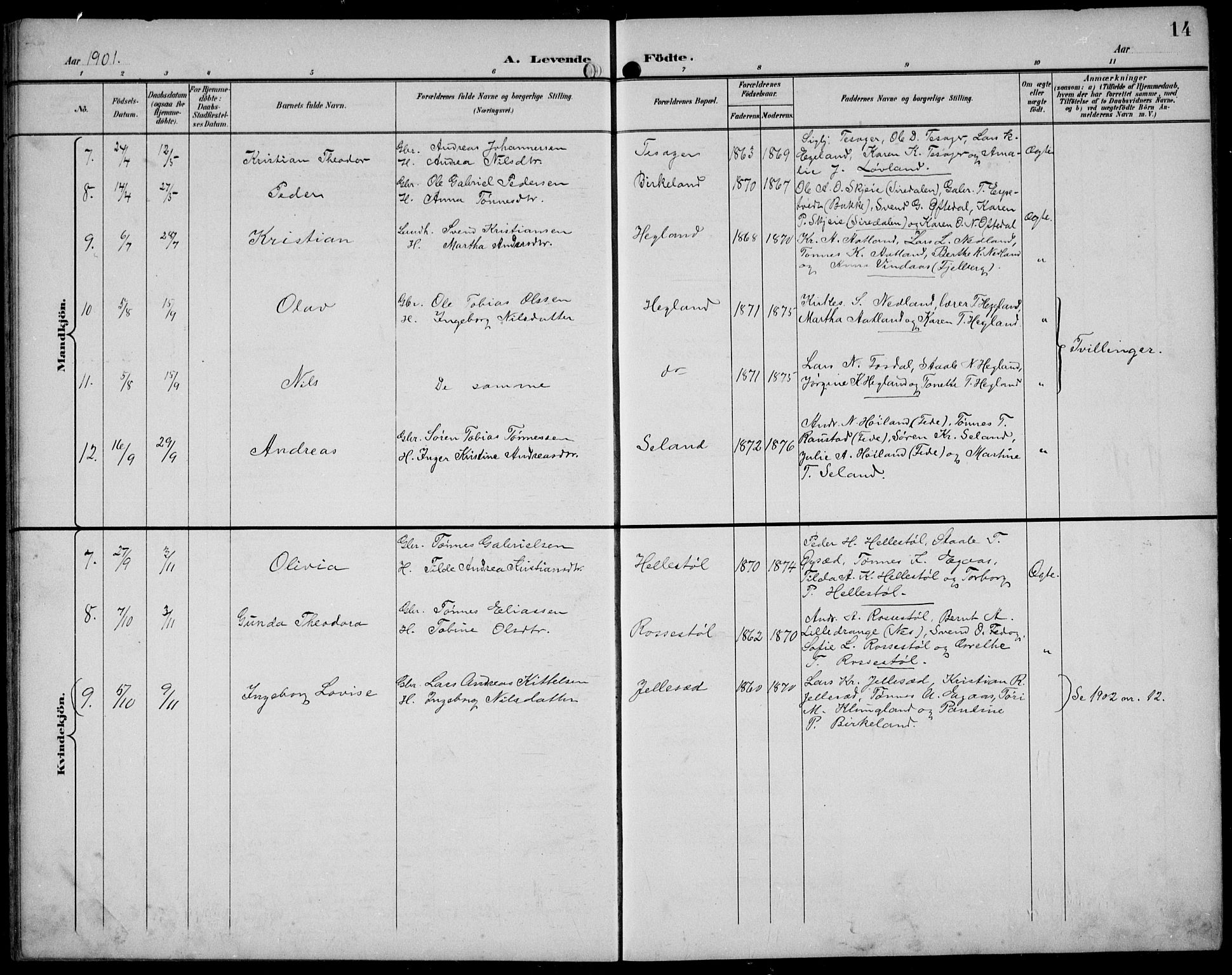 Bakke sokneprestkontor, AV/SAK-1111-0002/F/Fb/Fbb/L0004: Parish register (copy) no. B 4, 1896-1927, p. 14