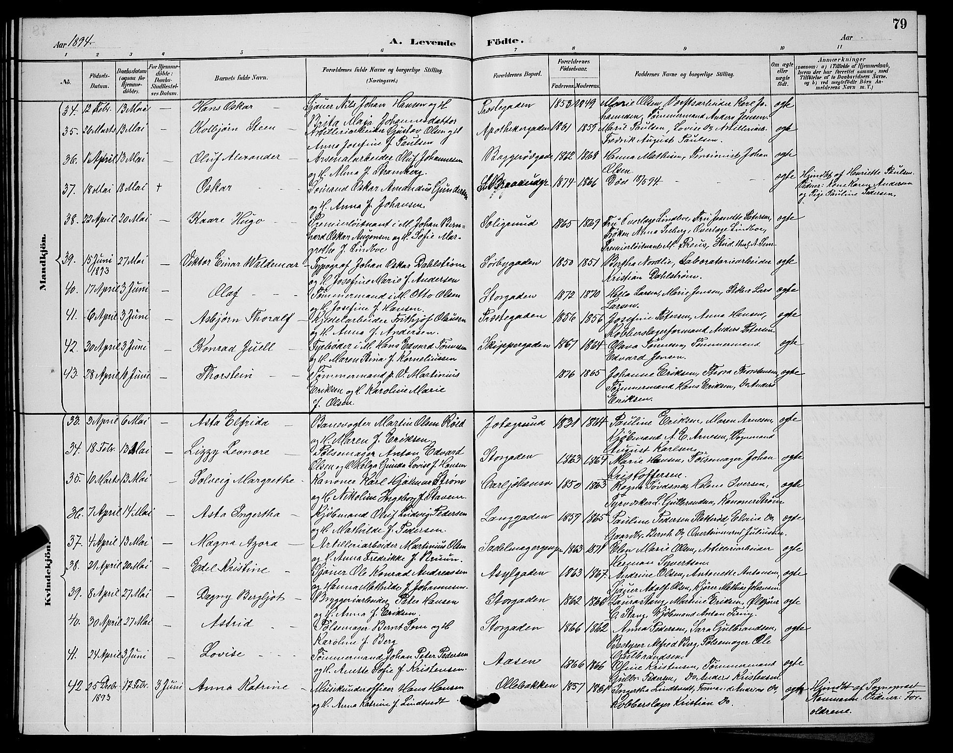 Horten kirkebøker, AV/SAKO-A-348/G/Ga/L0005: Parish register (copy) no. 5, 1888-1895, p. 79