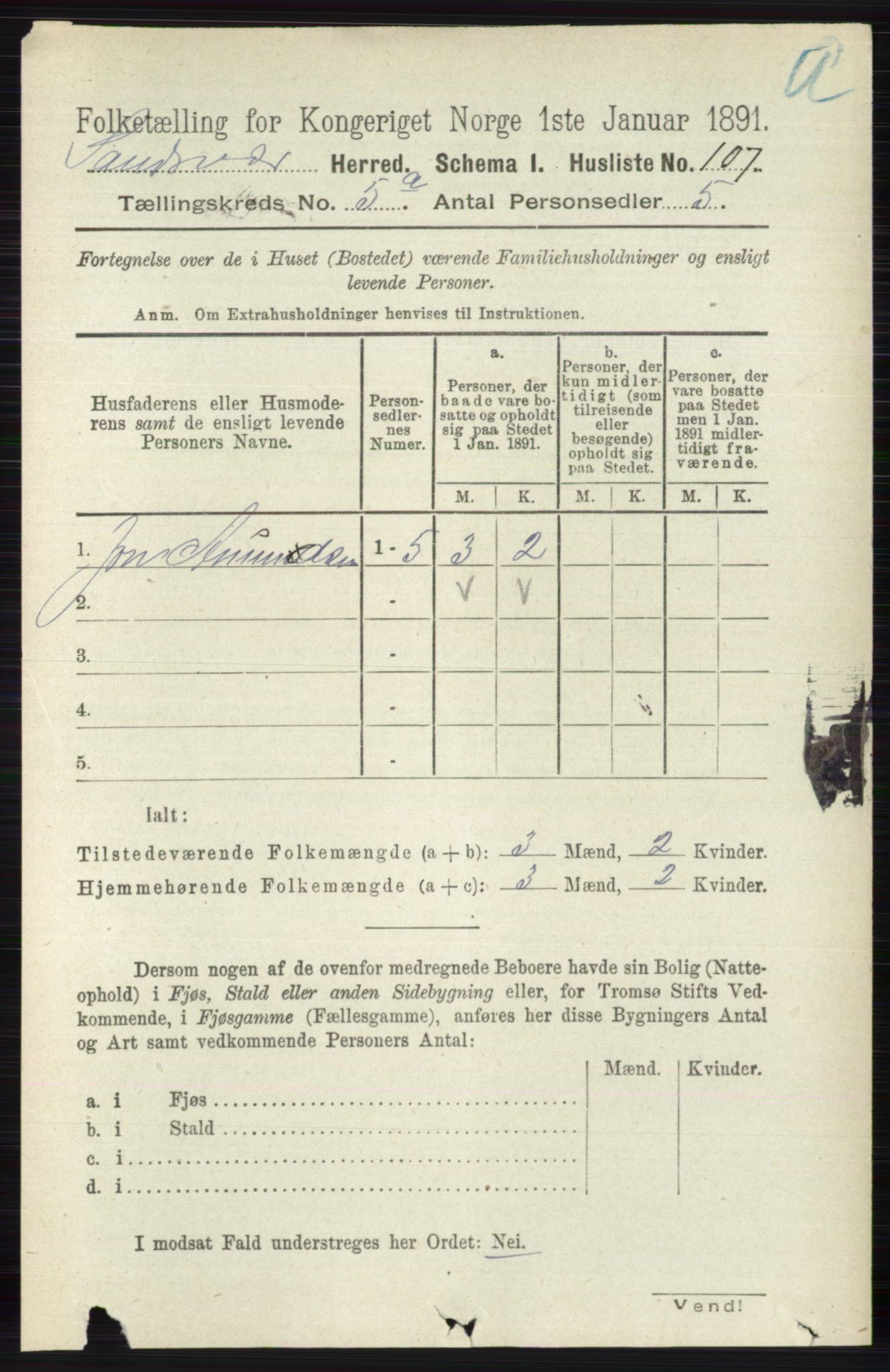 RA, 1891 census for 0629 Sandsvær, 1891, p. 2786