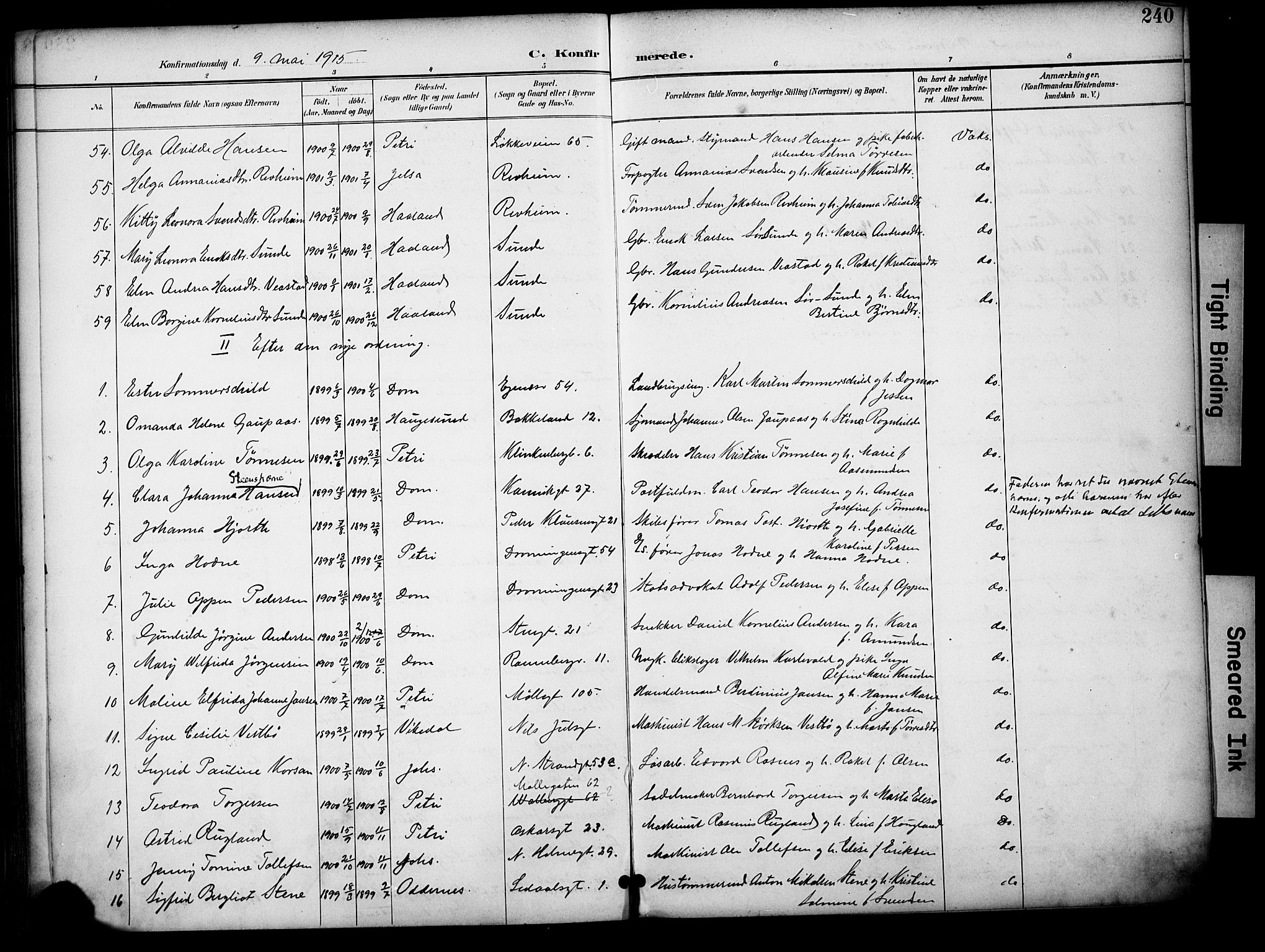 Domkirken sokneprestkontor, AV/SAST-A-101812/001/30/30BA/L0031: Parish register (official) no. A 30, 1896-1916, p. 240