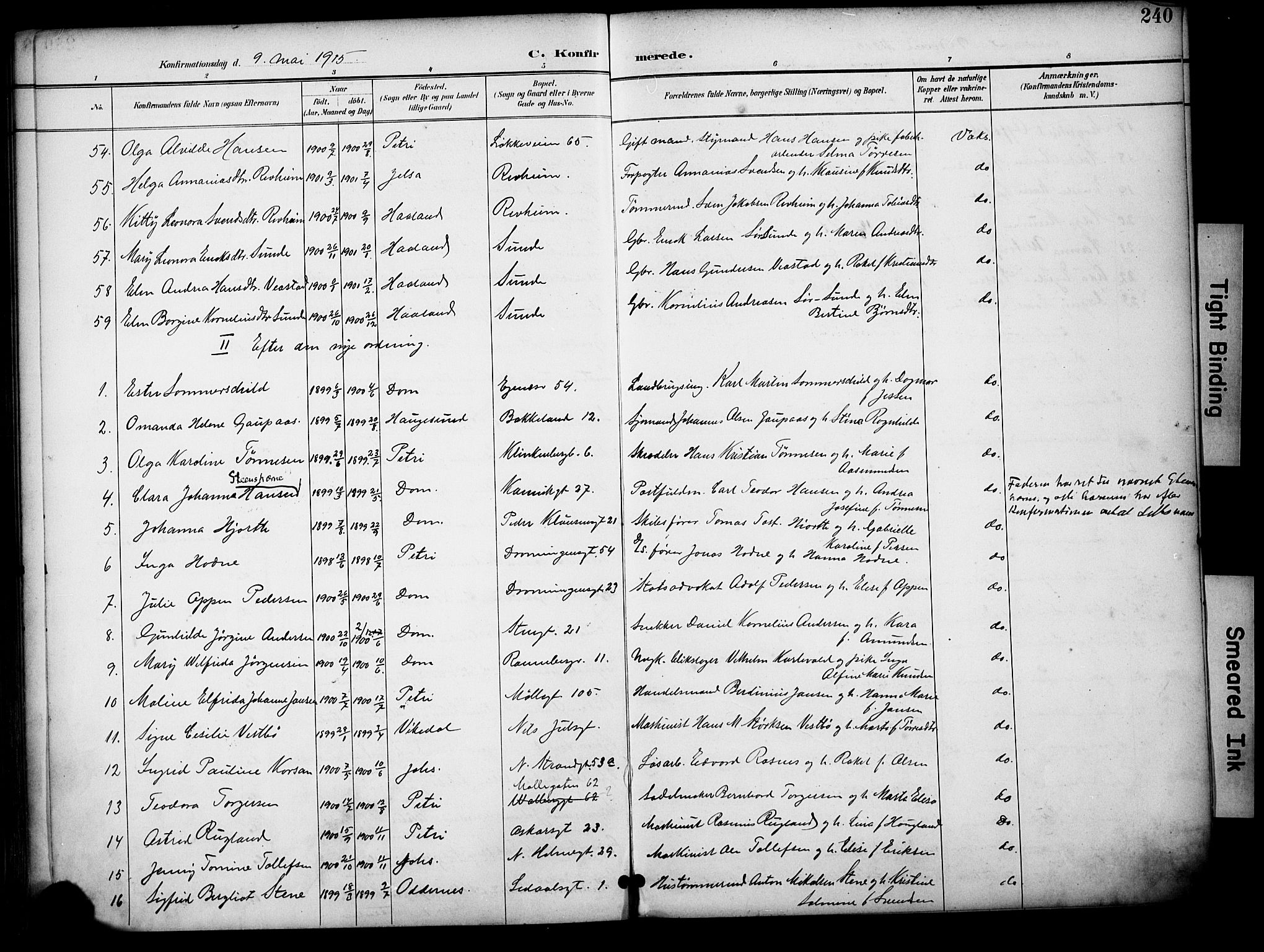 Domkirken sokneprestkontor, SAST/A-101812/001/30/30BA/L0031: Parish register (official) no. A 30, 1896-1916, p. 240