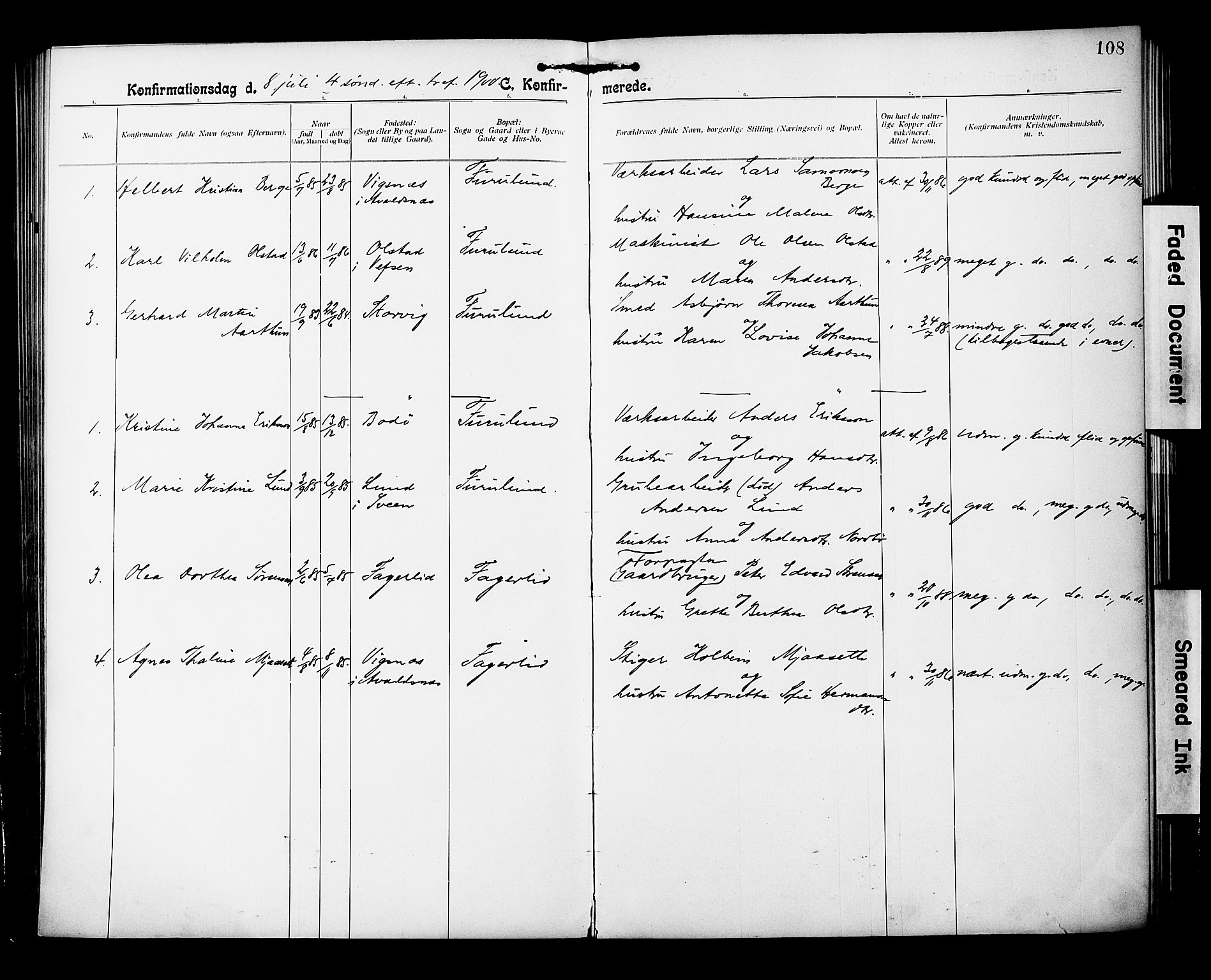 Ministerialprotokoller, klokkerbøker og fødselsregistre - Nordland, AV/SAT-A-1459/850/L0709: Parish register (official) no. 850A01, 1899-1909, p. 108