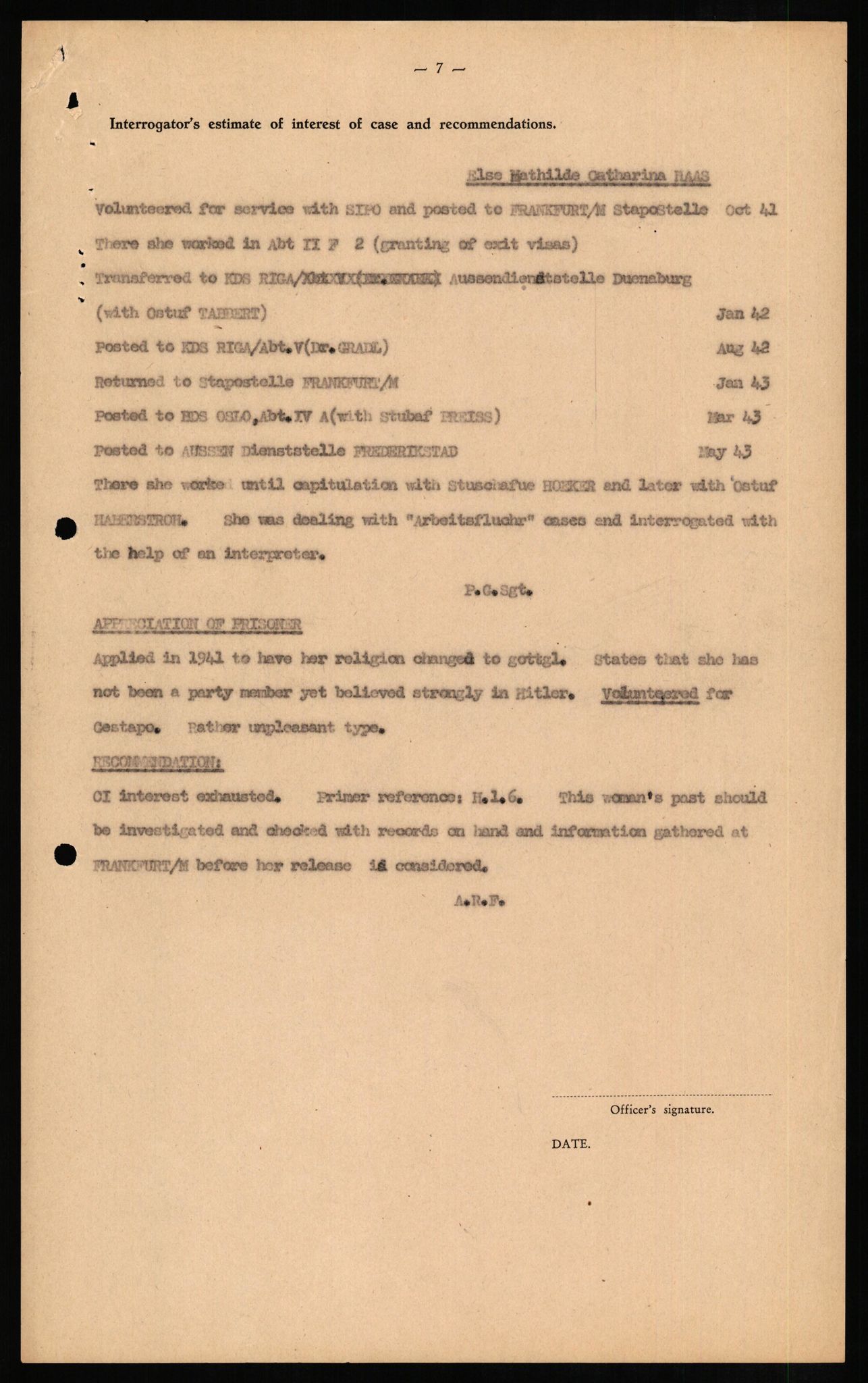 Forsvaret, Forsvarets overkommando II, RA/RAFA-3915/D/Db/L0011: CI Questionaires. Tyske okkupasjonsstyrker i Norge. Tyskere., 1945-1946, p. 95