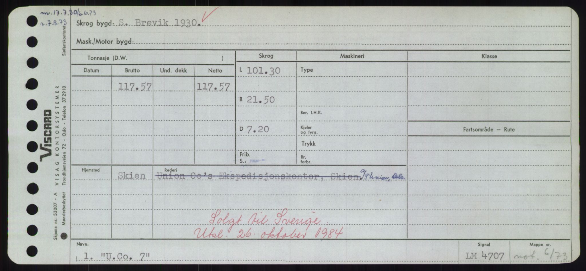 Sjøfartsdirektoratet med forløpere, Skipsmålingen, RA/S-1627/H/Hd/L0040: Fartøy, U-Ve, p. 1