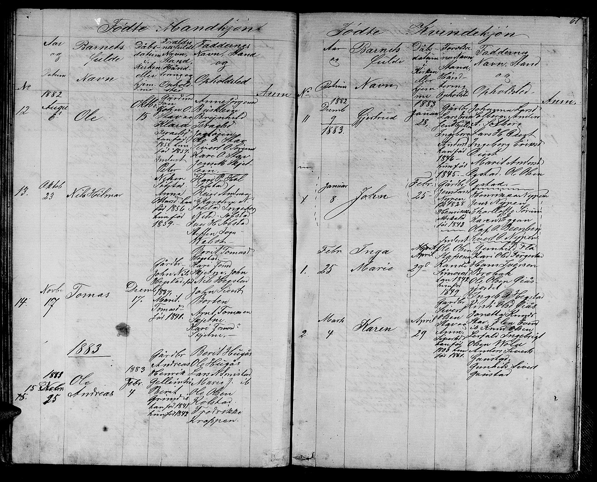 Ministerialprotokoller, klokkerbøker og fødselsregistre - Sør-Trøndelag, SAT/A-1456/613/L0394: Parish register (copy) no. 613C02, 1862-1886, p. 61