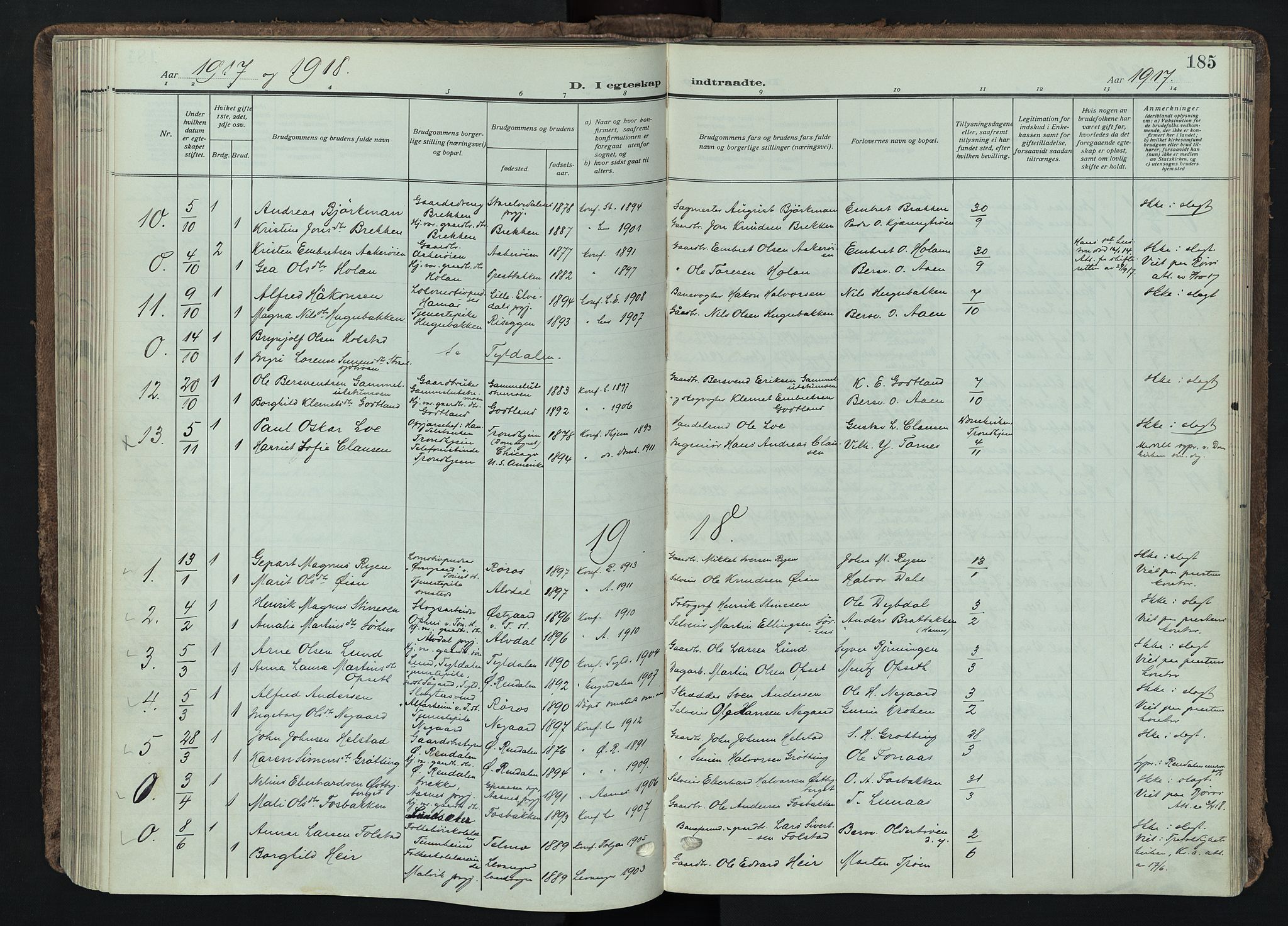 Tynset prestekontor, SAH/PREST-058/H/Ha/Haa/L0026: Parish register (official) no. 26, 1915-1929, p. 185