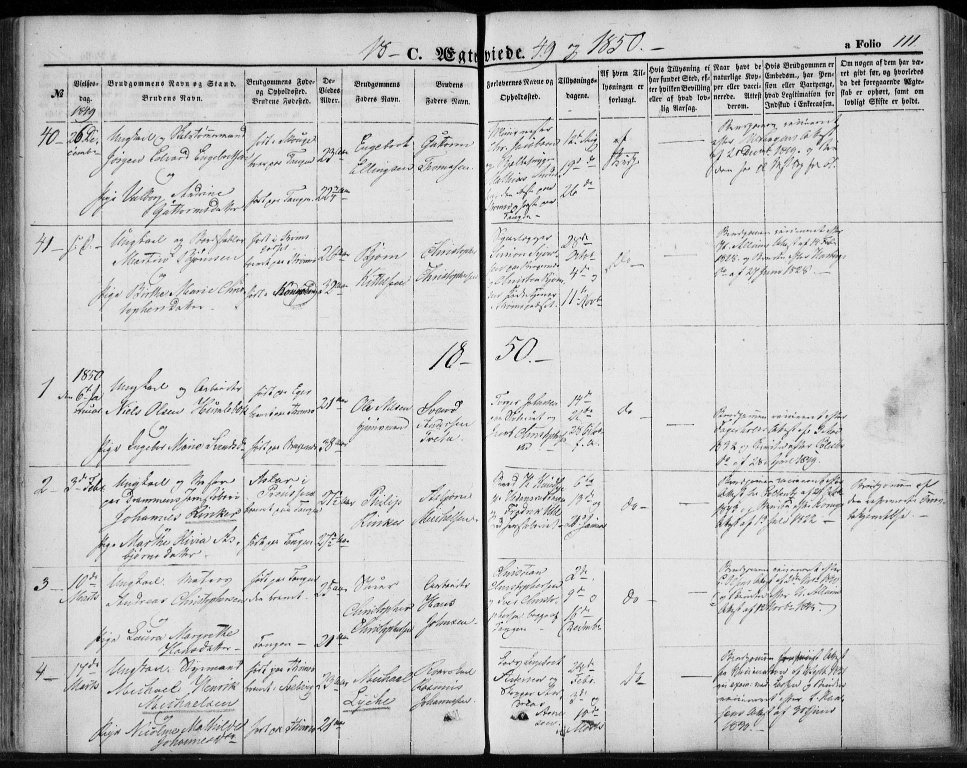 Strømsø kirkebøker, AV/SAKO-A-246/F/Fa/L0017: Parish register (official) no. I 17, 1848-1865, p. 111