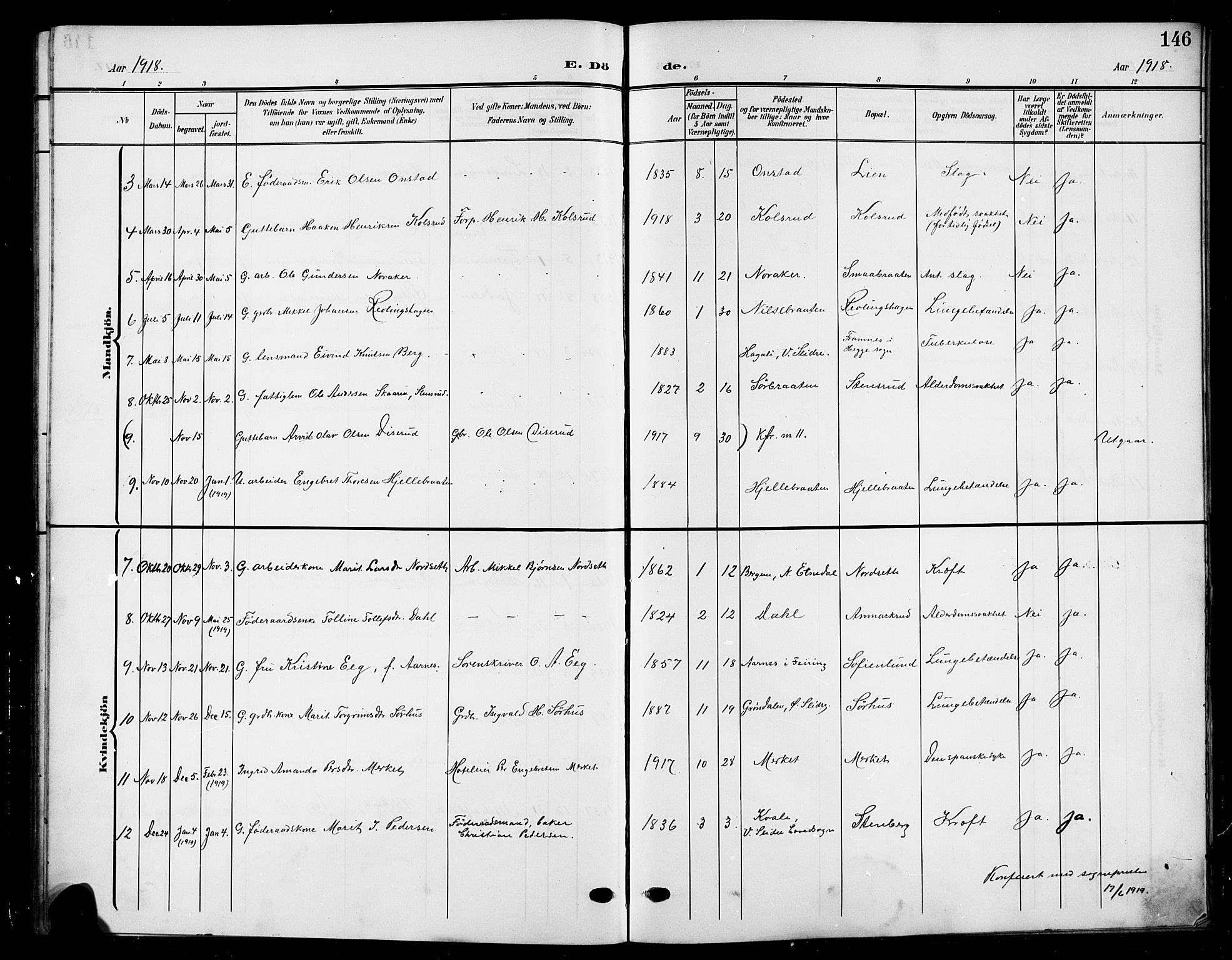 Nord-Aurdal prestekontor, SAH/PREST-132/H/Ha/Hab/L0012: Parish register (copy) no. 12, 1907-1920, p. 146
