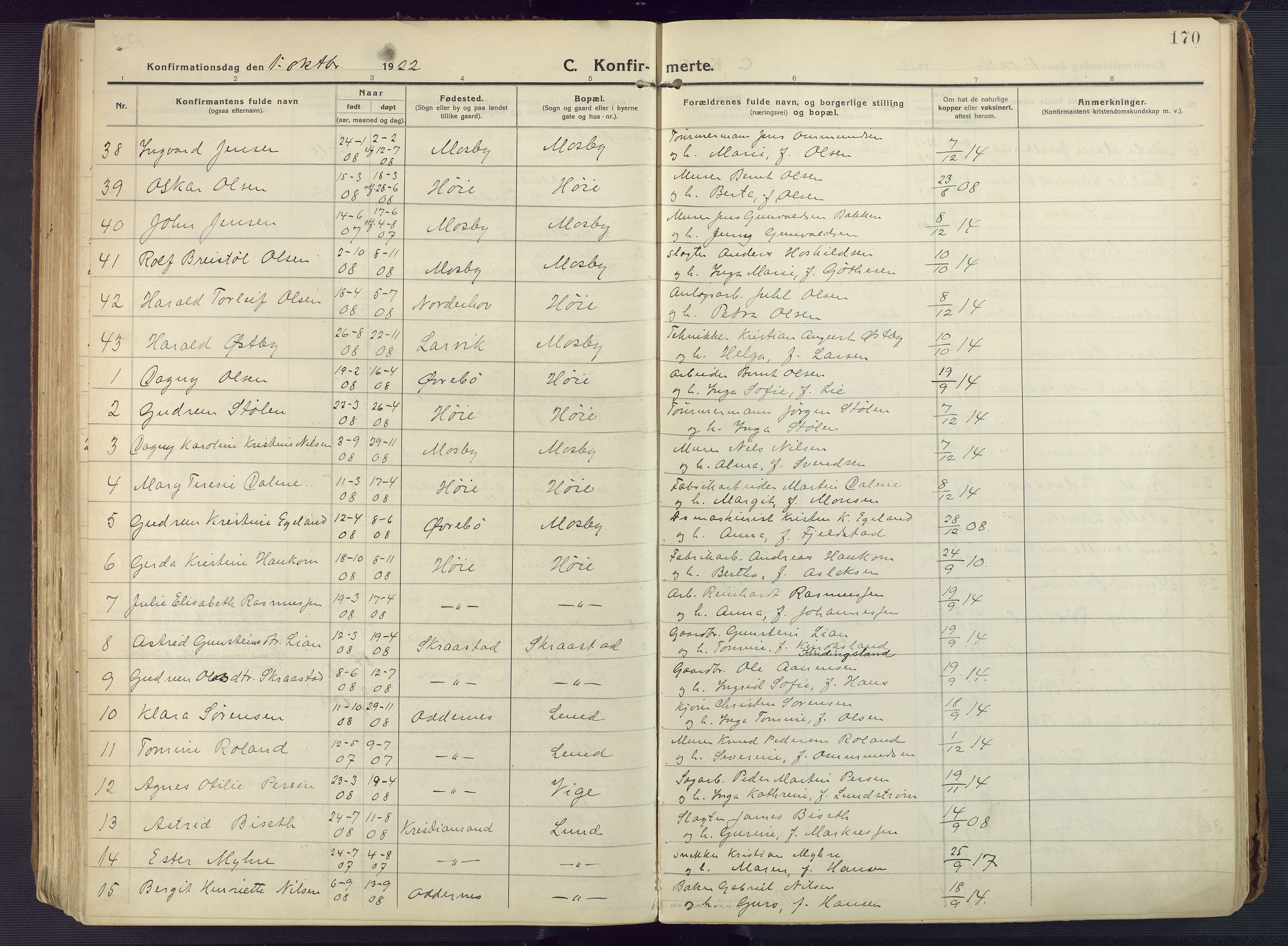 Oddernes sokneprestkontor, AV/SAK-1111-0033/F/Fa/Faa/L0012: Parish register (official) no. A 12, 1912-1925, p. 170