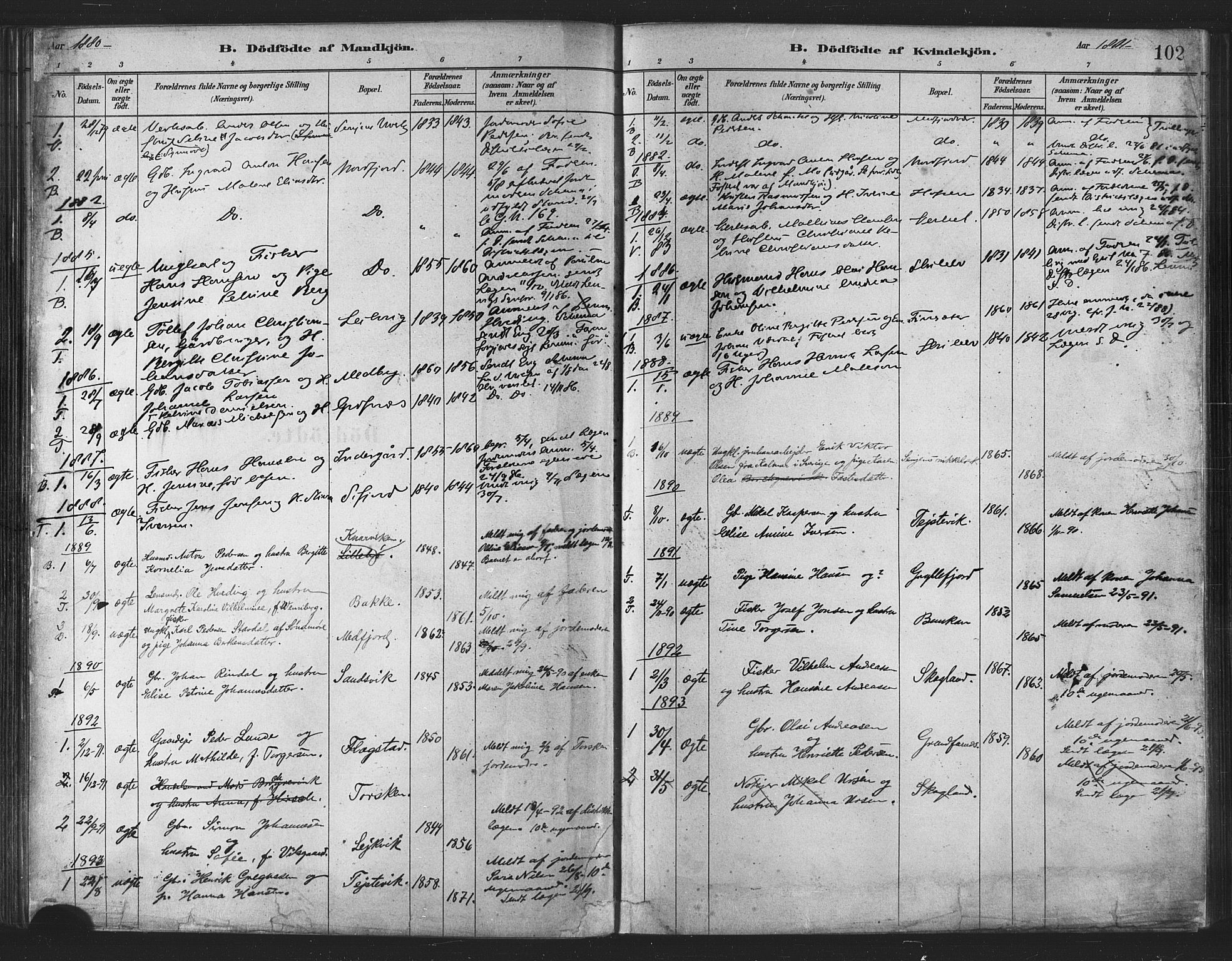 Berg sokneprestkontor, SATØ/S-1318/G/Ga/Gaa/L0004kirke: Parish register (official) no. 4, 1880-1894, p. 102