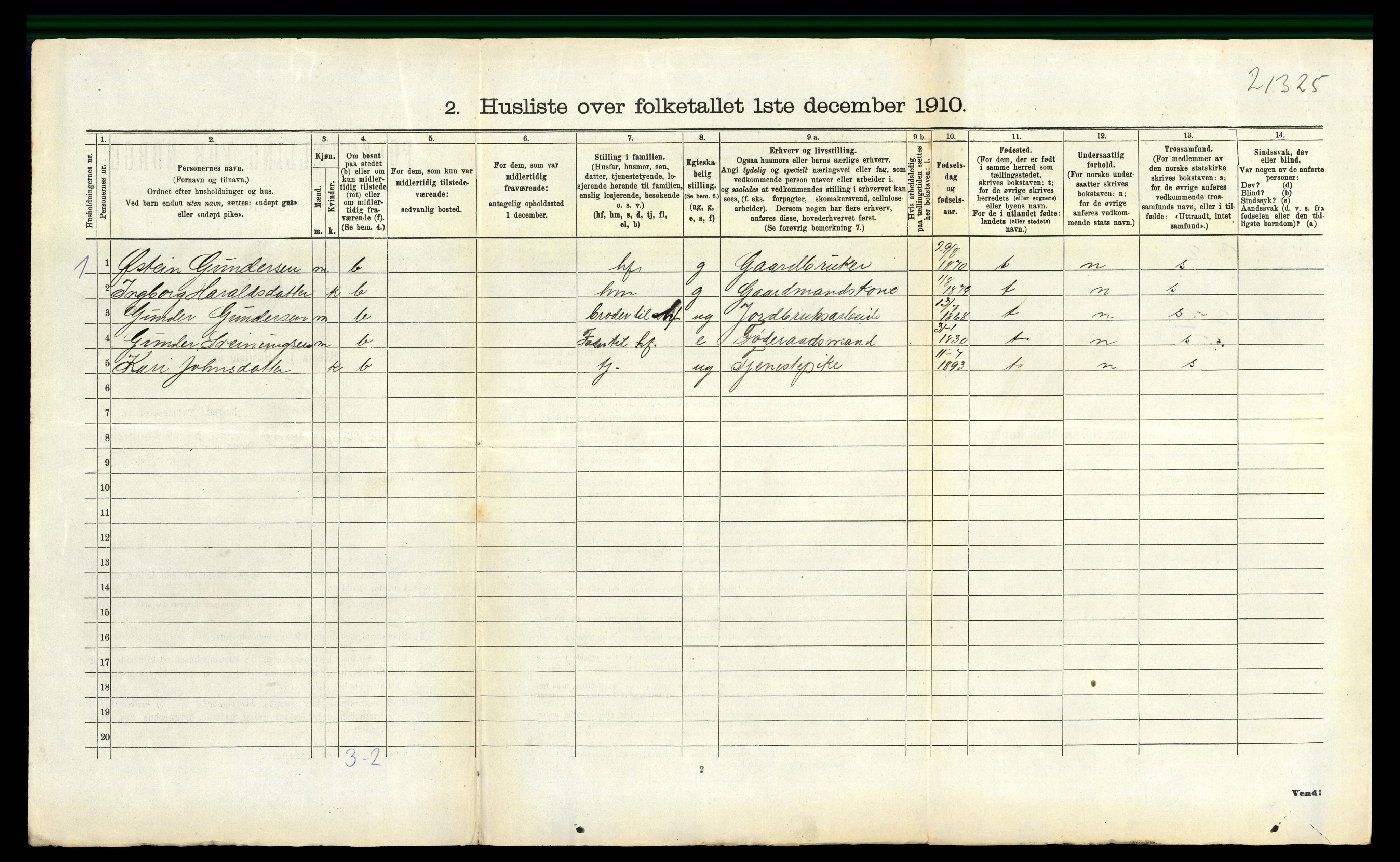 RA, 1910 census for Lunde, 1910, p. 257