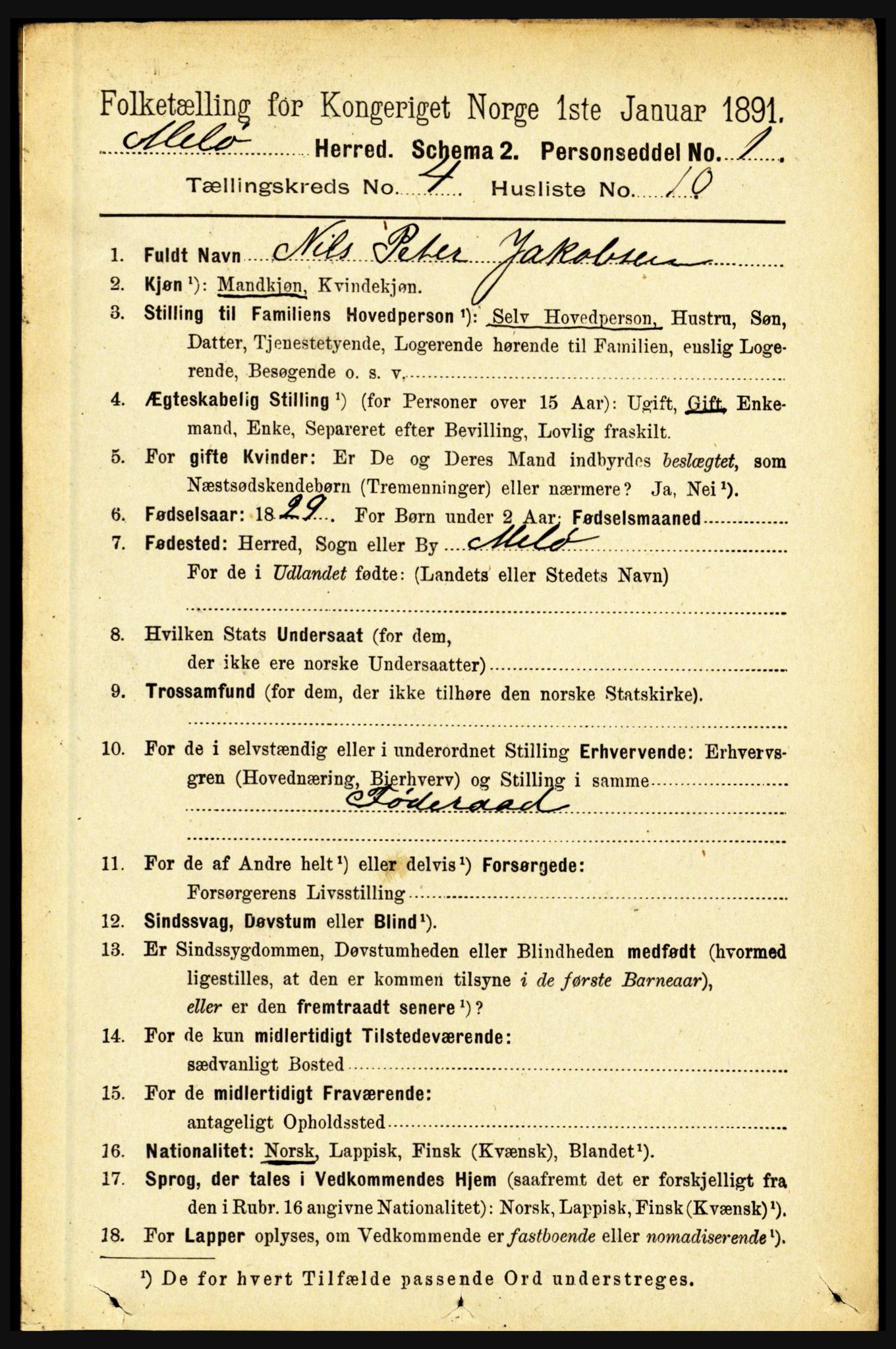 RA, 1891 census for 1837 Meløy, 1891, p. 1522