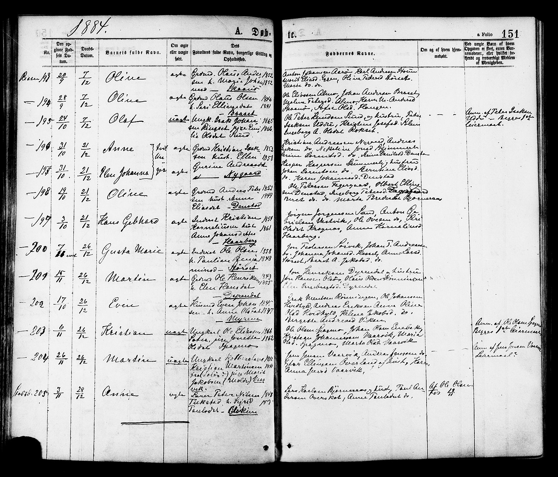 Ministerialprotokoller, klokkerbøker og fødselsregistre - Sør-Trøndelag, SAT/A-1456/646/L0613: Parish register (official) no. 646A11, 1870-1884, p. 151