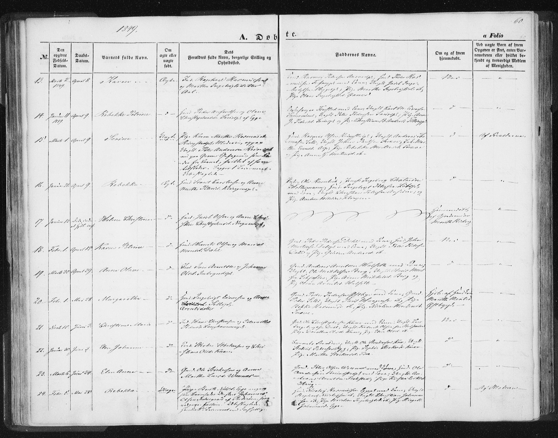 Ministerialprotokoller, klokkerbøker og fødselsregistre - Nord-Trøndelag, SAT/A-1458/746/L0446: Parish register (official) no. 746A05, 1846-1859, p. 60