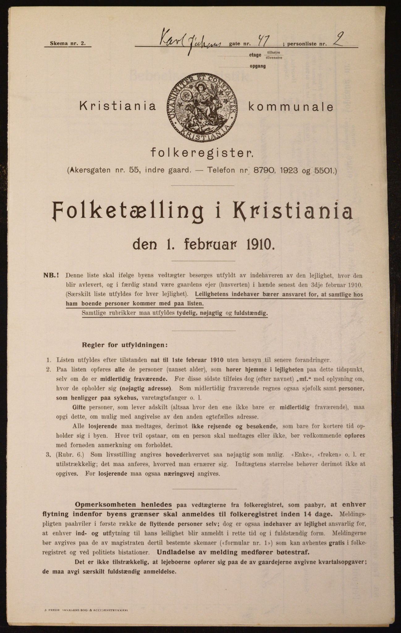 OBA, Municipal Census 1910 for Kristiania, 1910, p. 47492