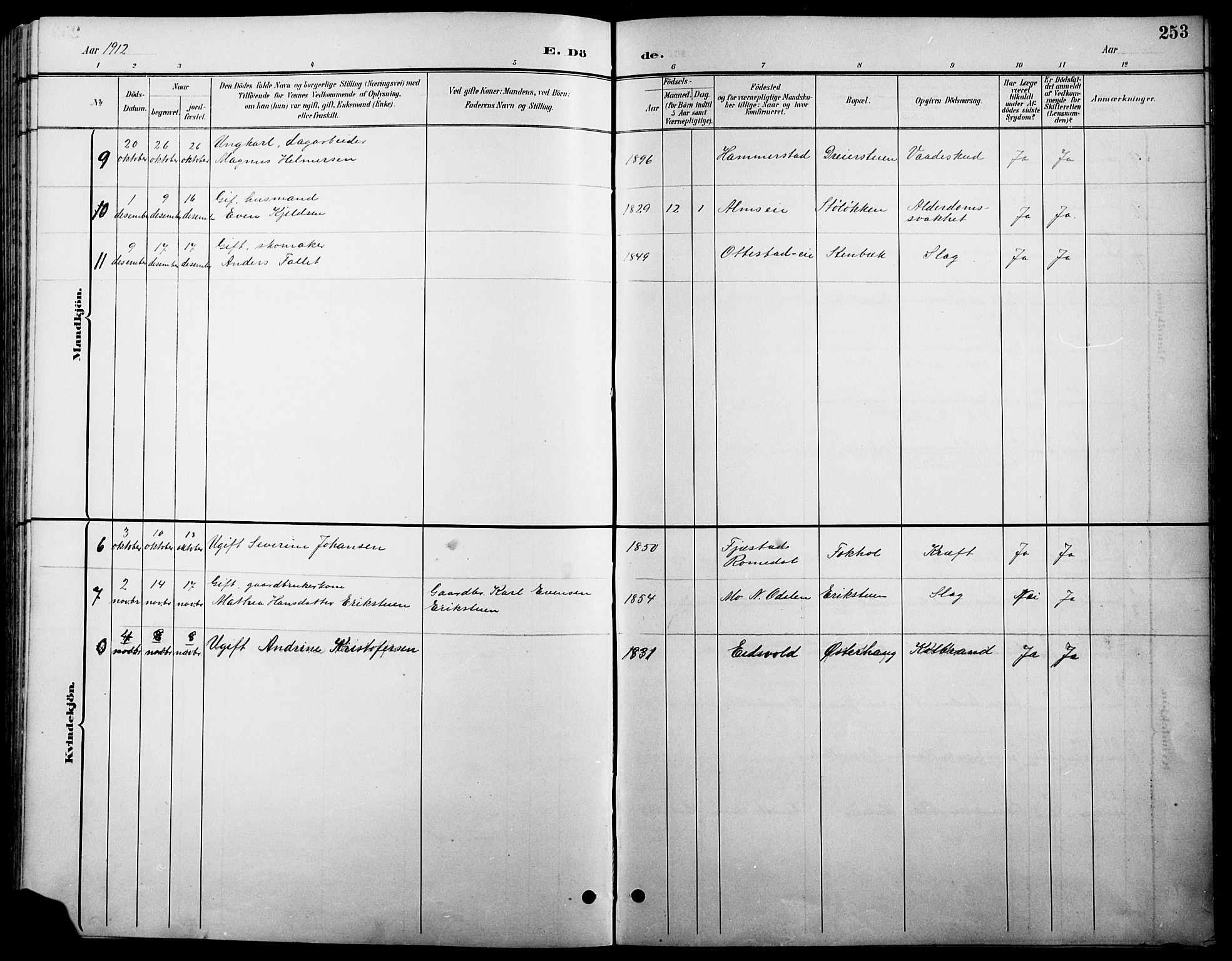 Stange prestekontor, SAH/PREST-002/L/L0011: Parish register (copy) no. 11, 1895-1917, p. 253