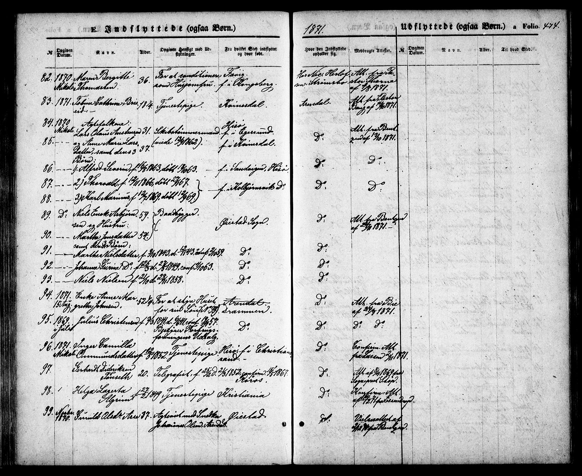 Arendal sokneprestkontor, Trefoldighet, SAK/1111-0040/F/Fa/L0007: Parish register (official) no. A 7, 1868-1878, p. 474